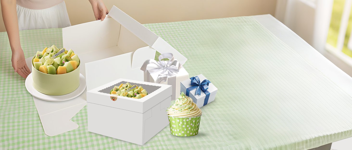 Individuelles Logo auf 2er Pack Kuchenboxen, 12x12x8 Zoll hohe Kuchenbox mit Kuchenböden, weiße Bäckerei-Boxen mit großem Fenster, Einweg-Transportbehälter für Kuchen mit Deckel, für Cookies, Pies, Hochzeiten, Geburtstagsfeiern, Hersteller.