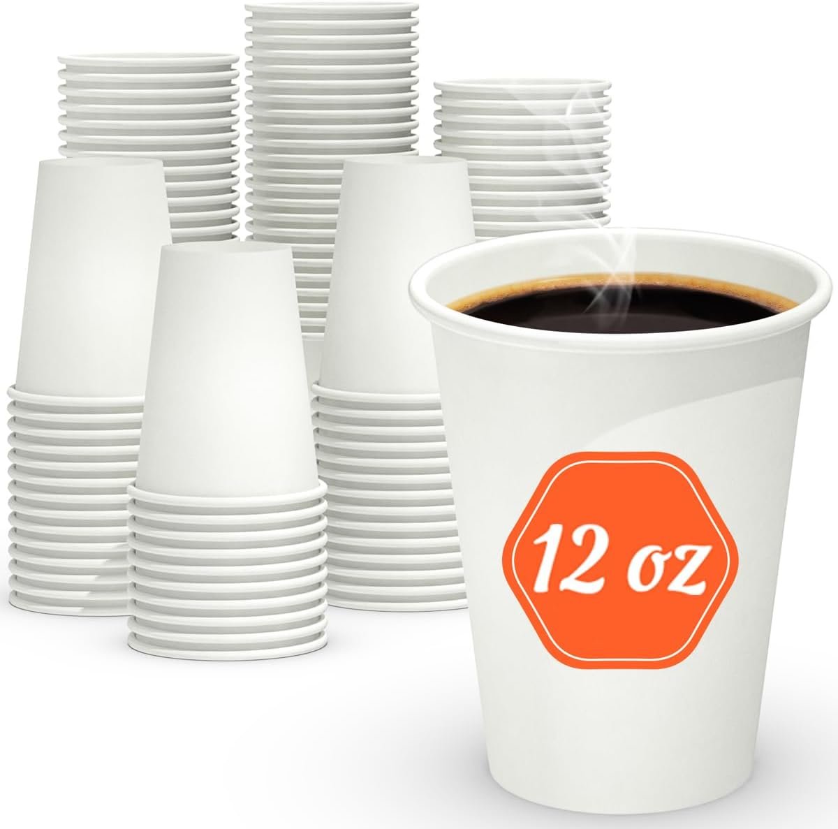 Individuelles Logo für 100 Stück 12 oz Pappbecher, lebensmittelechte und auslaufsichere Einwegbecher für kalte und heiße Getränke, produziert von unserem Hersteller.