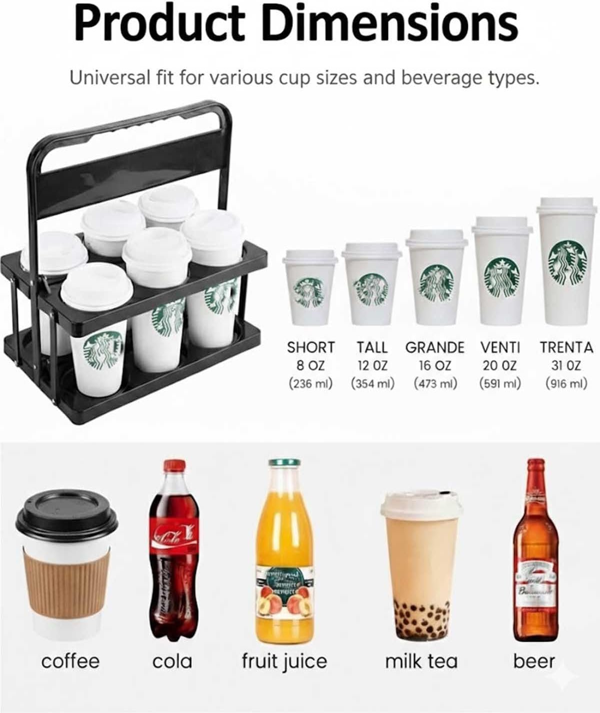 Individuelles Logo für Getränketräger, wiederverwendbare Tragebeutel für Getränke mit Griff, ideal für heiße oder kalte Speisen, essentielle Ausstattung für Lieferfahrer, Qualität vom Hersteller, schwarzer isolierter Träger.