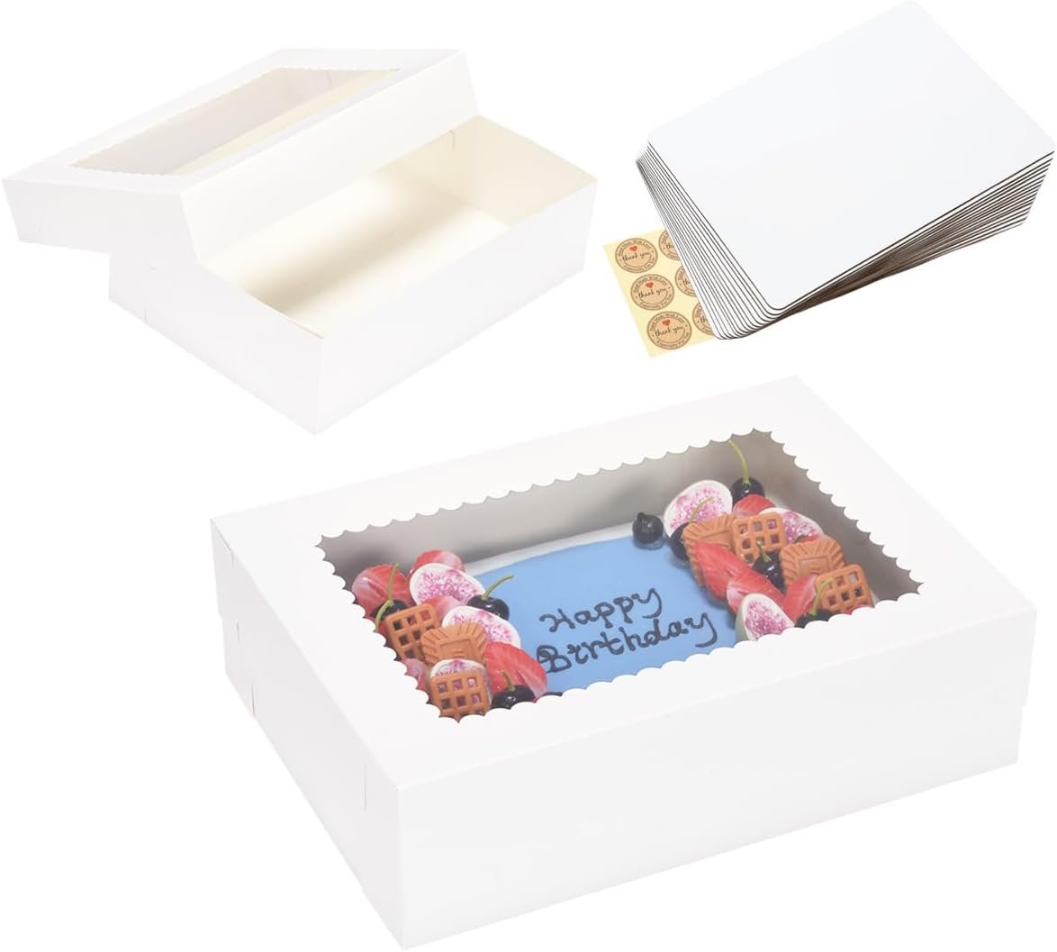 Individuelles Logo für 15 Pack Kuchenboxen 14x10x4 Zoll mit Kuchenbrett, weiße Bäckereiboxen für Viertelblechkuchen, Donuts, Cupcakes, Brownies und Kuchen, vom Hersteller geliefert.