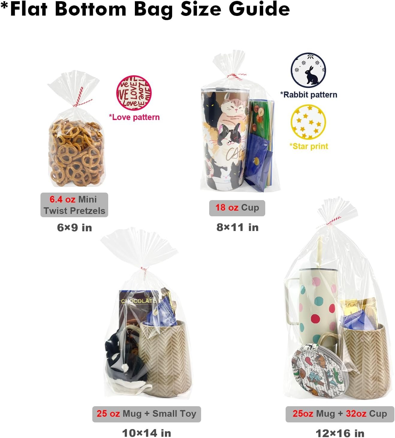 Individuelles Logo Geschenktüten 8x11 Zoll 50 Stück Flachboden-Gusset Cellophanbeutel für Süßigkeiten, Party-Geschenke, Tassen, Leckereien und Gebäckverpackungen, ideal für Geburtstagspartys, Ostern und Muttertag, erhältlich bei unserem Hersteller. Individuelles Logo Geschenktüten 8x11 Zoll 50 Stück Flachboden-Gusset Cellophanbeutel für Süßigkeiten, Party-Geschenke, Tassen, Leckereien und Gebäckverpackungen, ideal für Geburtstagspartys, Ostern und Muttertag, erhältlich bei unserem Hersteller.