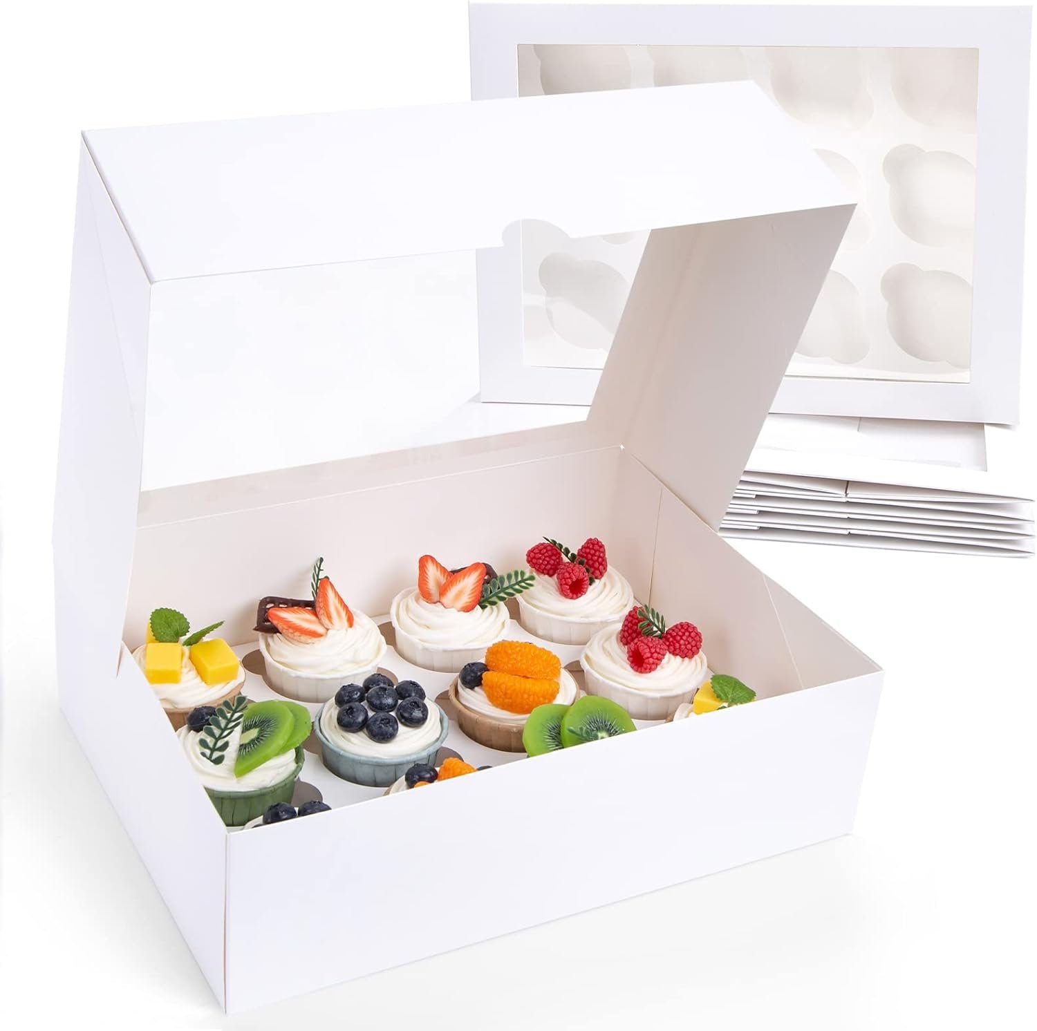 Individuelles Logo Cupcake Boxen 12 Stück, 6PCS Fensterboxen für 72 Gebäck, ideal für Geburtstags- und Feiertagsfeiern, eigene Marke, 13,2"x9,8"x4", vom Hersteller.