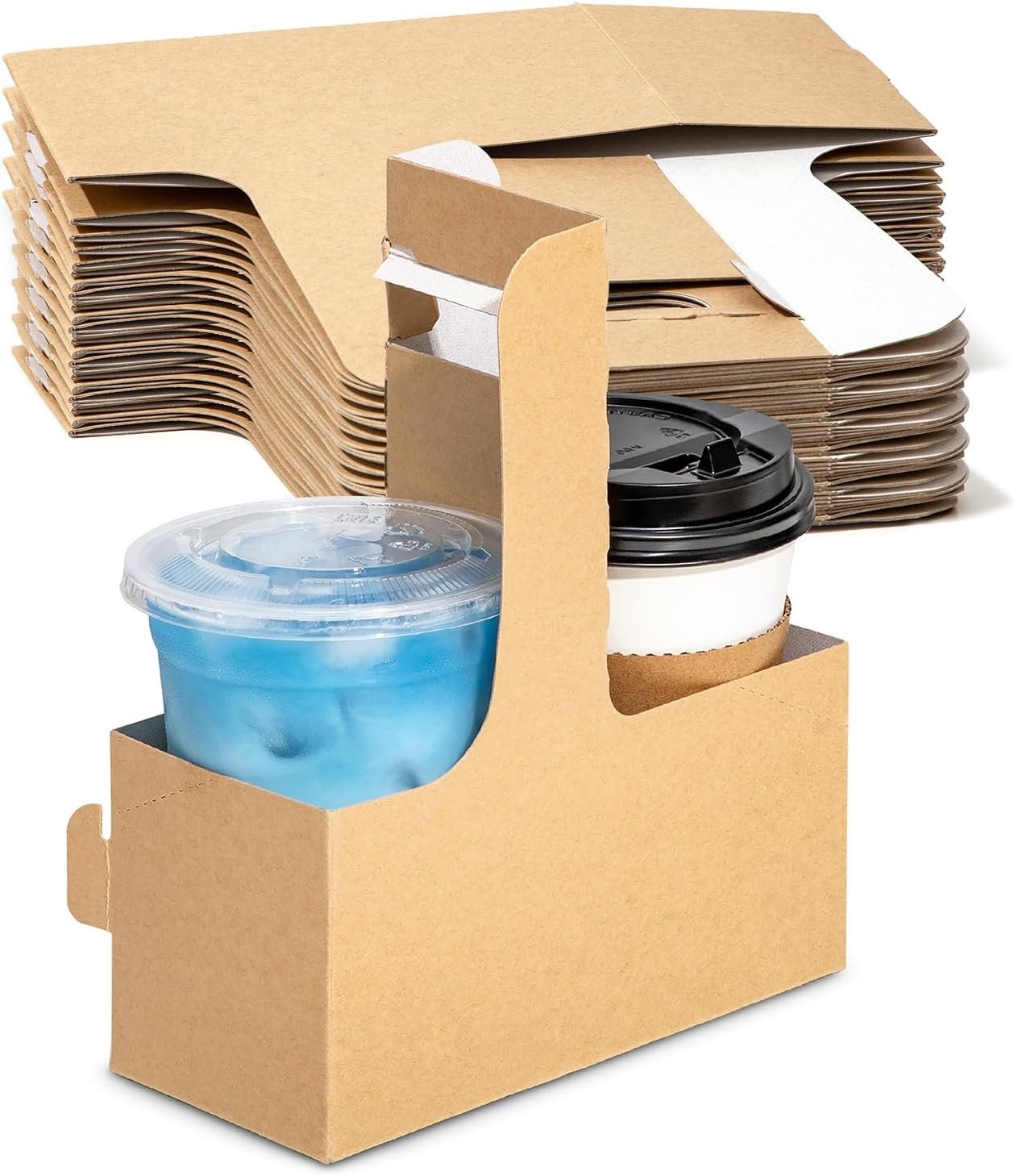 Großhandel 25 Stück tragbare Becherträger aus Kraftpapier für kalte und heiße Getränke, 12-30 oz, OEM Gestaltung für individuelles Logo, praktischer Tragegriff, geeignet für Kaffee To-Go, Valentinstag, Muttertag