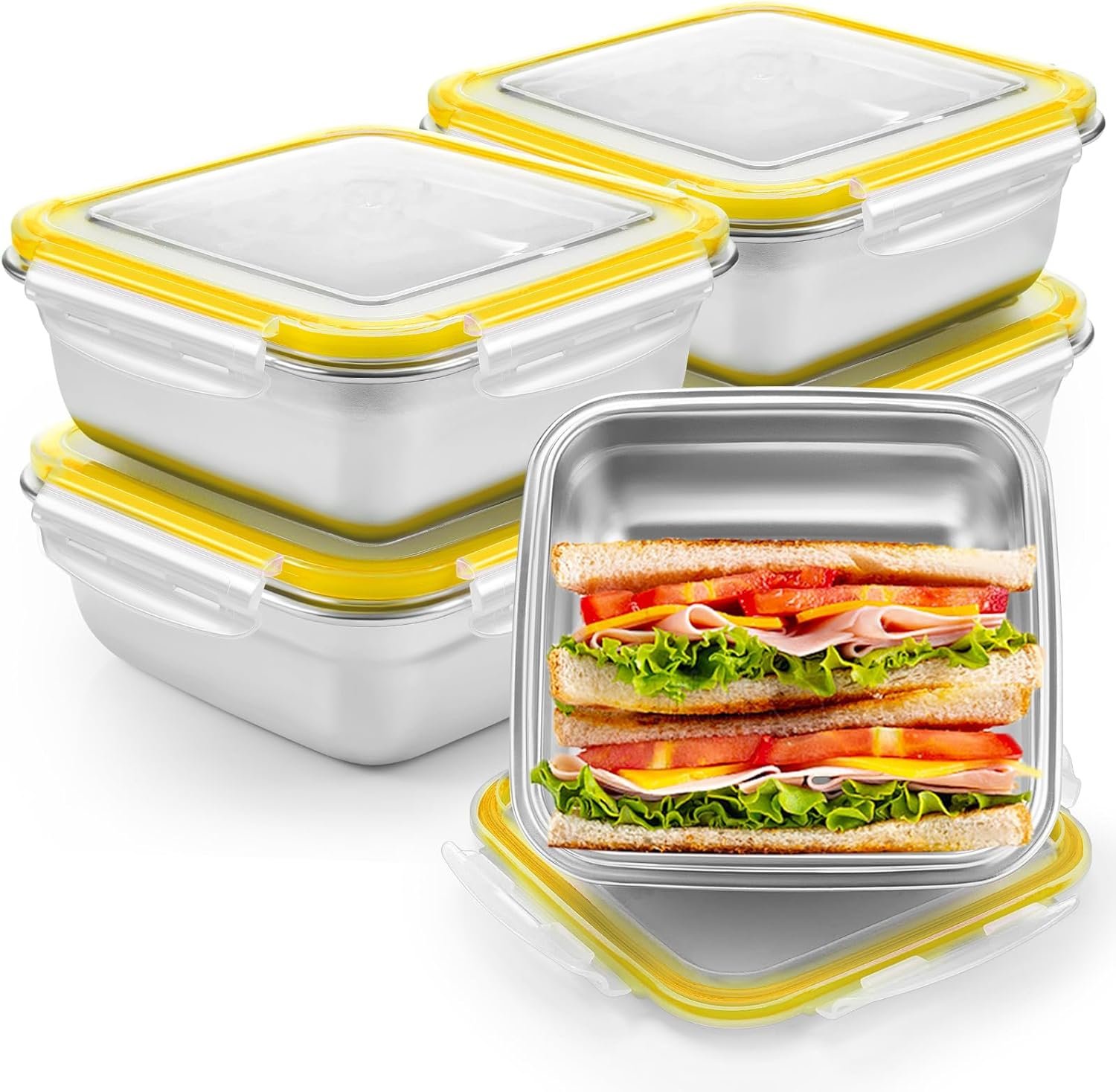 Großhandel Edelstahl-Sandwichbehälter mit Deckeln 25,4 oz, Individuelles Logo für Lunchboxen, Hersteller von luftdichten Silikonversiegelungen für Sandwiches und Snacks (Gelb)