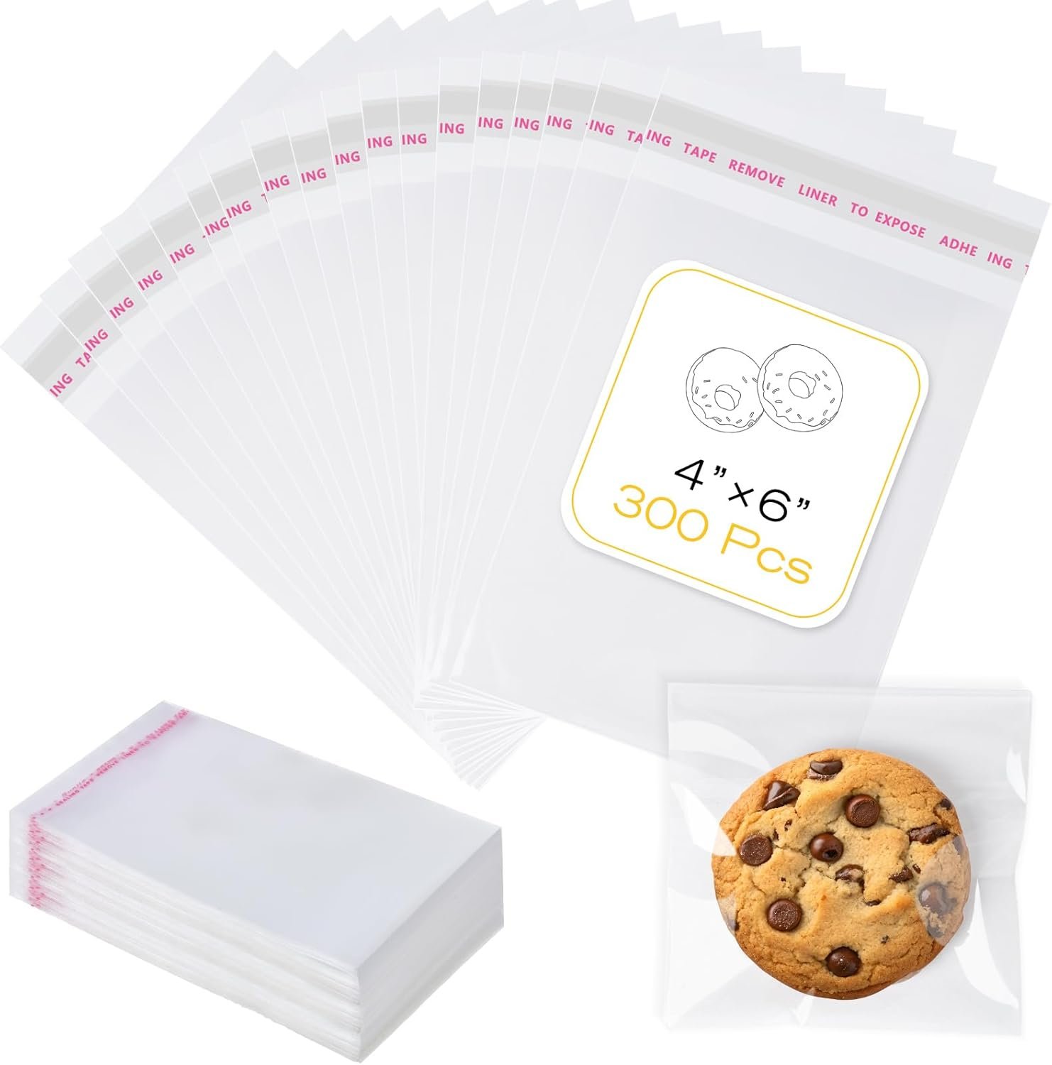 Großhandel 300 Pcs Klarsicht Cookie Bags 4x6 Zoll mit Siegel, Resealbare Cellophanbeutel für individuelle Verpackungen, Hersteller von Selbstklebenden Tüten für Cookies, Süßigkeiten, Geschenke. OEM 3 Mils Einzeln verpackte Tüten.