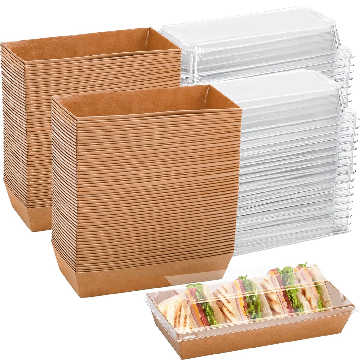 Großhandel 100 Stück Einweg Sandwichbehälter mit transparenten Deckeln, rechteckige Sushi-To-Go Behälter, Boxen für Schweizer Rollen Kuchen für Craft-Desserts, Waffeln, Kekse, Brot, Gebäck, Hersteller für Bulk-Bestellungen