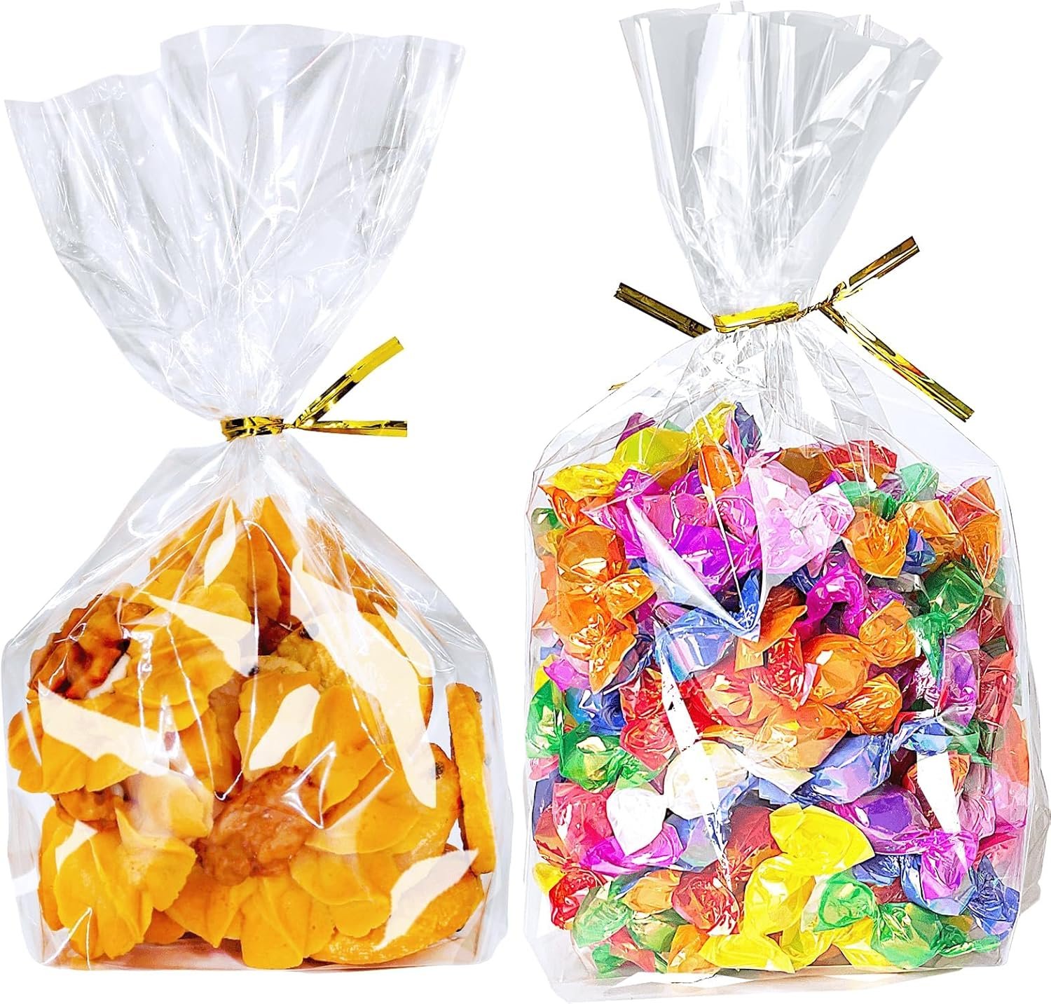 Großhandel Cellophane Treat Bags 6x9 Inch, 50 Pack klare Goodie Bags mit Bodenfalten für Stand-Up Display, kleine Plastiktüten für Cookies, Süßigkeiten, Partygeschenke, Popcorn, individuelles Logo, inklusive 50 goldene Bänder.