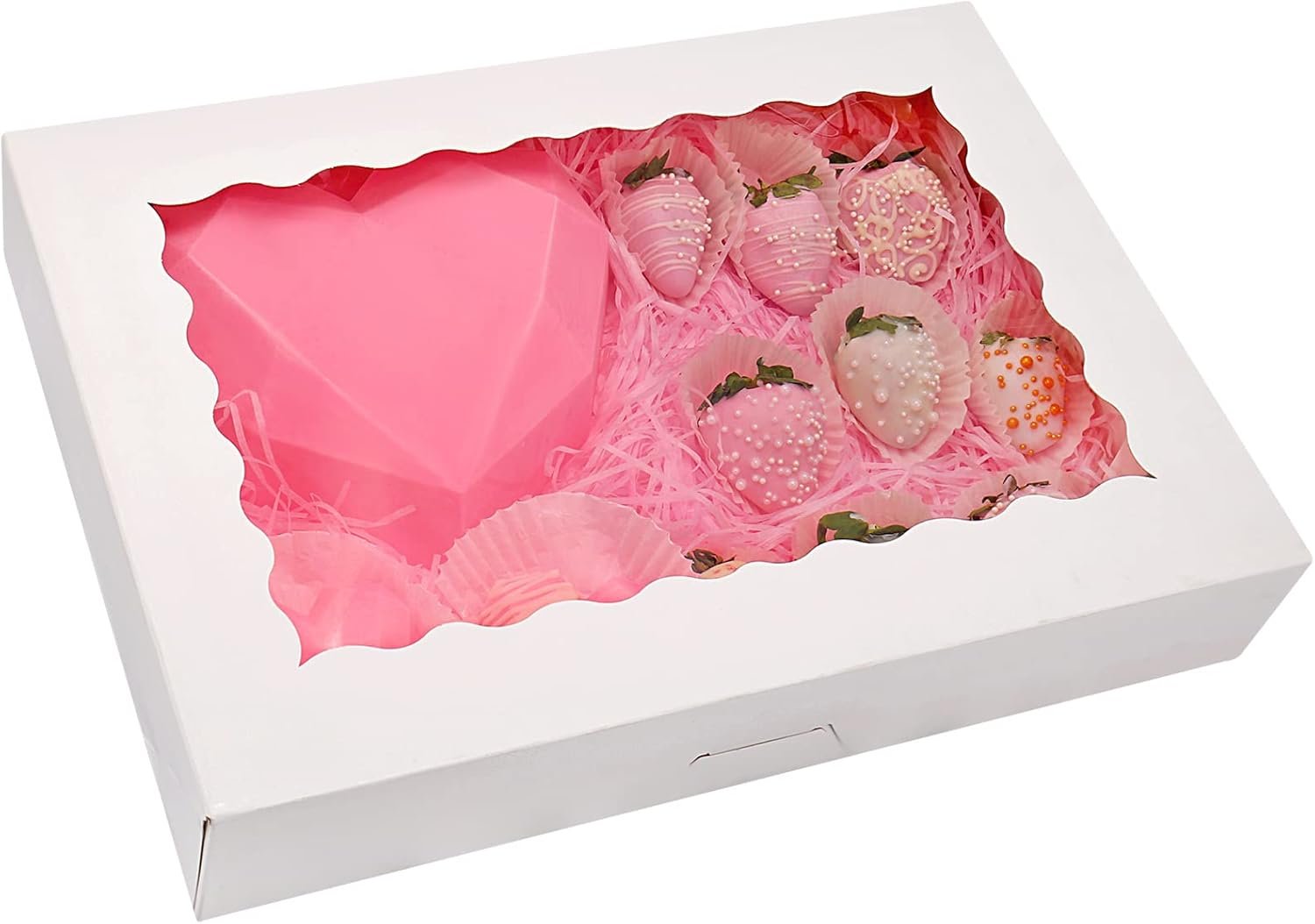 Großhandel 20er Packung Tortenkartons 14" x 10" x 2,5", Auto-Popup Keksboxen mit Fenster für Donuts, Kuchen, Muffins und Gebäck, Hersteller für individuelles Logo