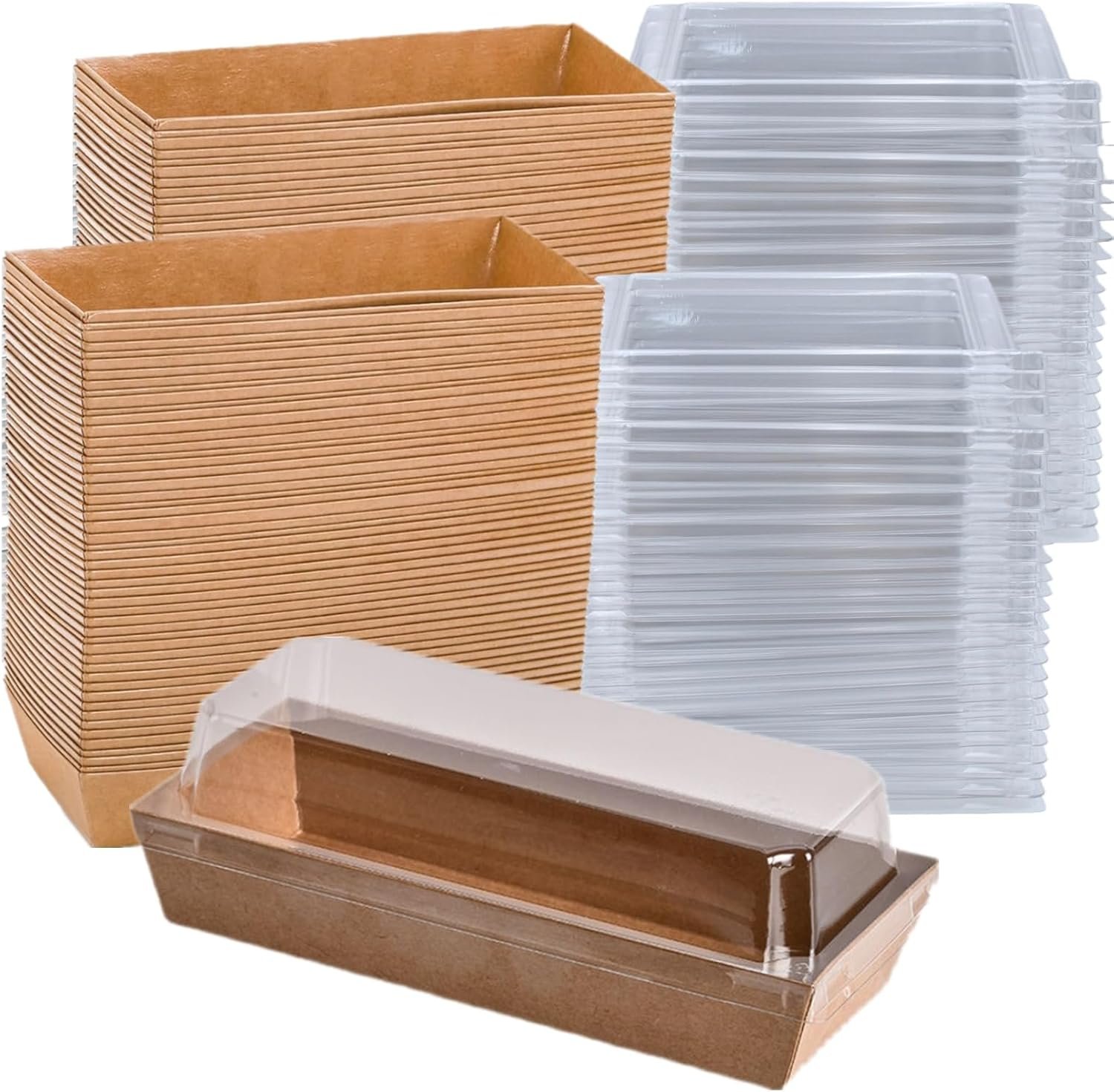 Großhandel 100er Pack Einweg-Sandwichboxen, Papier-Charcuterie-Boxen mit klaren Lids, für Sushi, Muffins, Waffeln, Cookies, und Dessert-Containern, Hersteller für individuelle Logos und OEM.