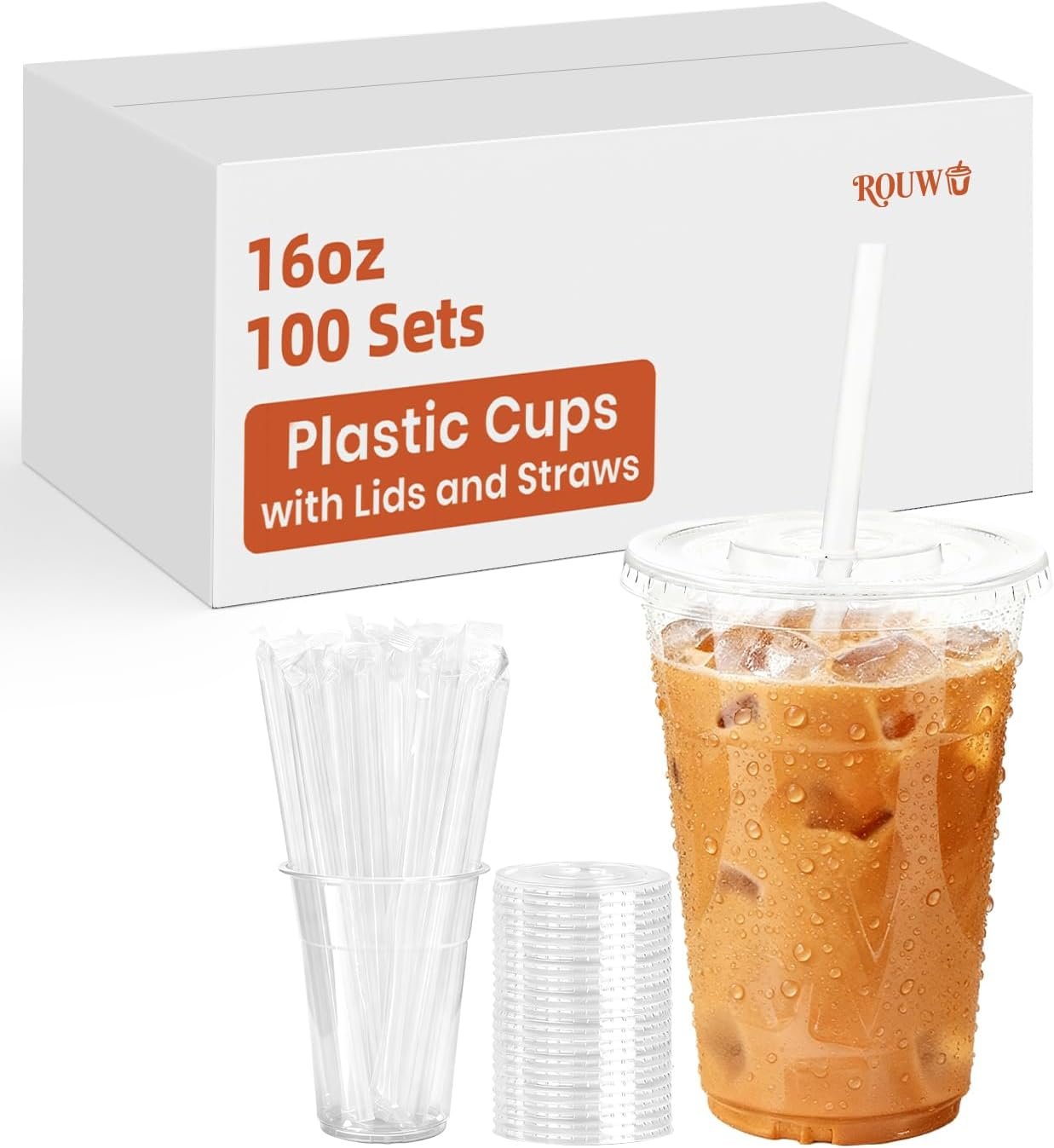 Großhandel 100er Pack - 16 oz klarsichtige Kunststoffbecher mit Deckel und Strohhalm, robust und lebensmittelsicher, Iced Coffee-Becher mit Deckel, Disposable Becher für kalte Getränke, Iced Coffee, Milkshake - OEM, BPA-frei