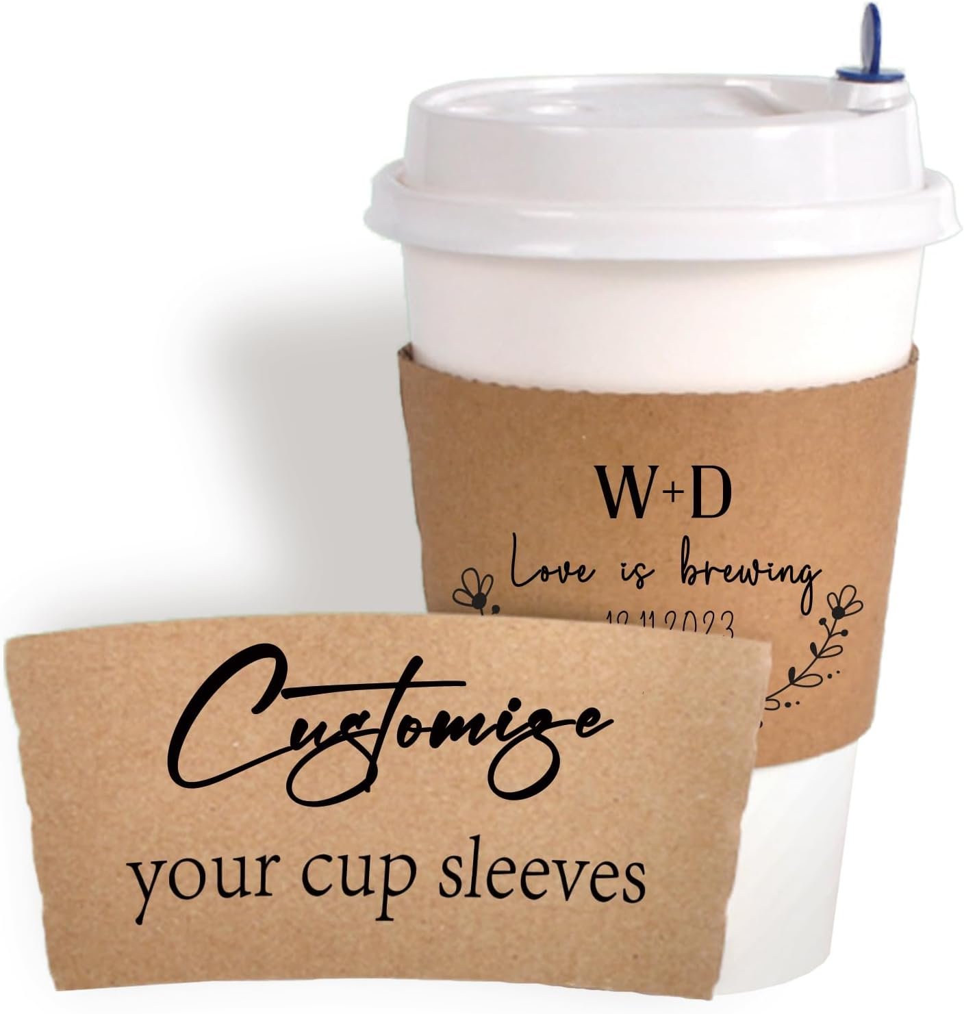 Großhandel personalized Kraft Coffee Cup Sleeves, individuelle Papierschützer, OEM Kartonbecher-Hüllen für Kaffee-Liebhaber, Hochzeit, Babyparty, Ruhestand, 20-500 Stück