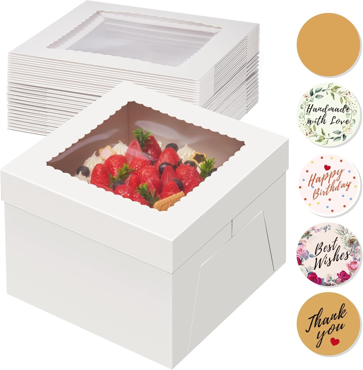 Großhandel 15 Stück Kuchenboxen, 12x12x8 Zoll hohe Kuchenbox mit Fenster, weiße Backwarenboxen, große Backboxen für mehrschichtige Kuchen, individuelle Logos und OEM verfügbar, ideale Verpackungslösungen für Geschenke