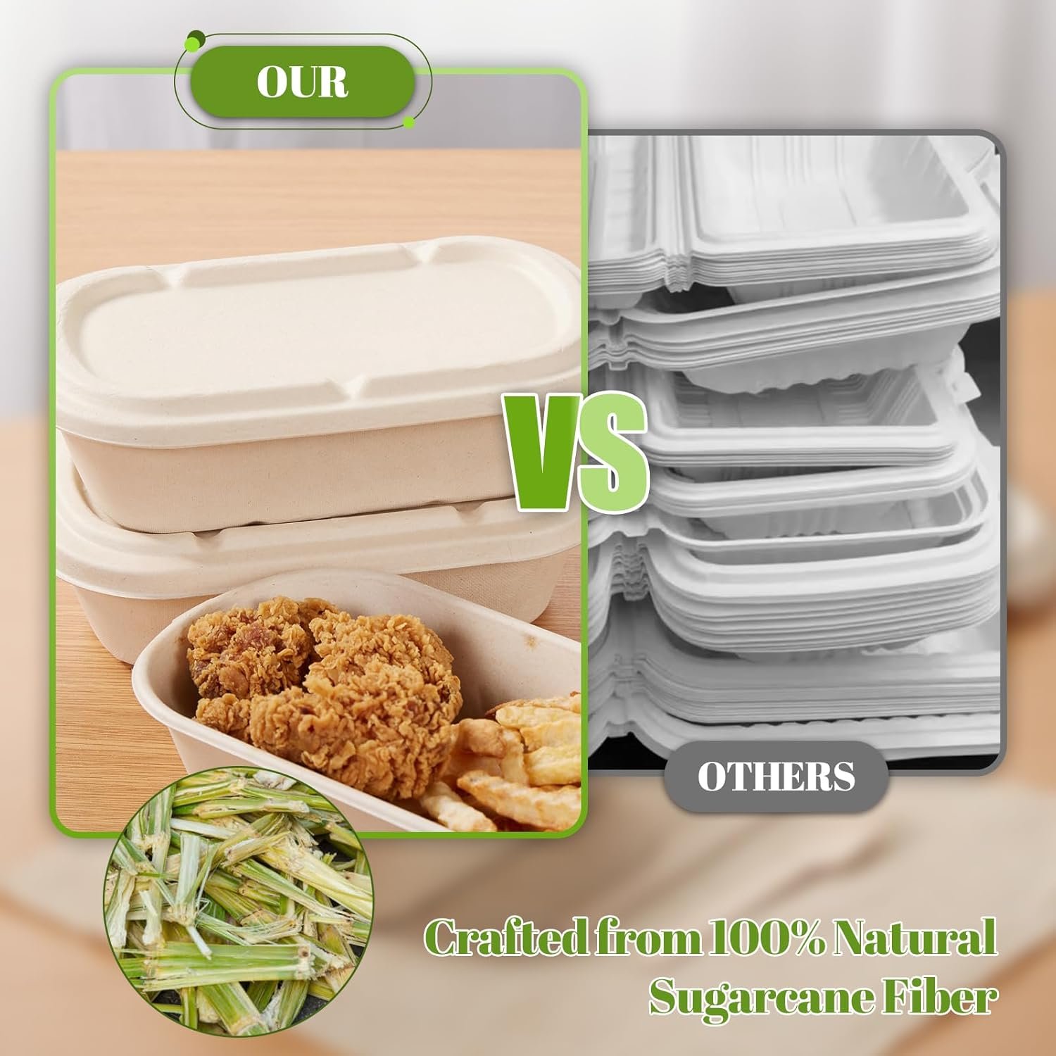 Großhandel 34 oz Einweg Lebensmittelbehälter mit Deckeln – Biologisch abbaubare Lunchbox aus Zuckerrohr, mikrowellenfest für Meal Prep – Individuelles Logo, OEM To-Go Boxen – Packung mit 50