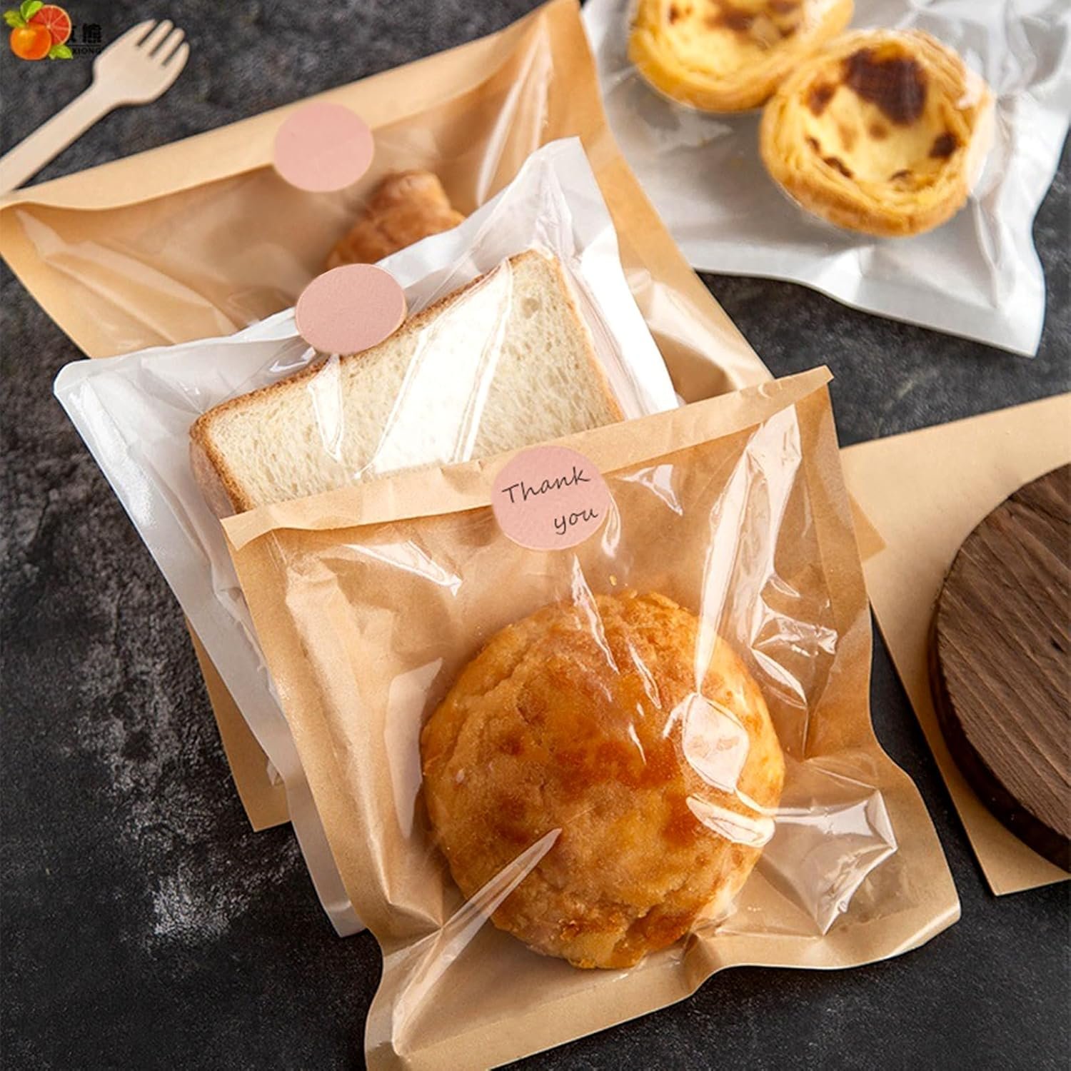 Großhandel 100 Stück hitzeversiegelbare Bäckereitaschen mit Fenster für Egg Sandwich, Donut, Kekse, 7,1x7,5 Zoll, klare Vorderseite, braune Papptüten zum Mitnehmen, fettbeständig, OEM Hersteller