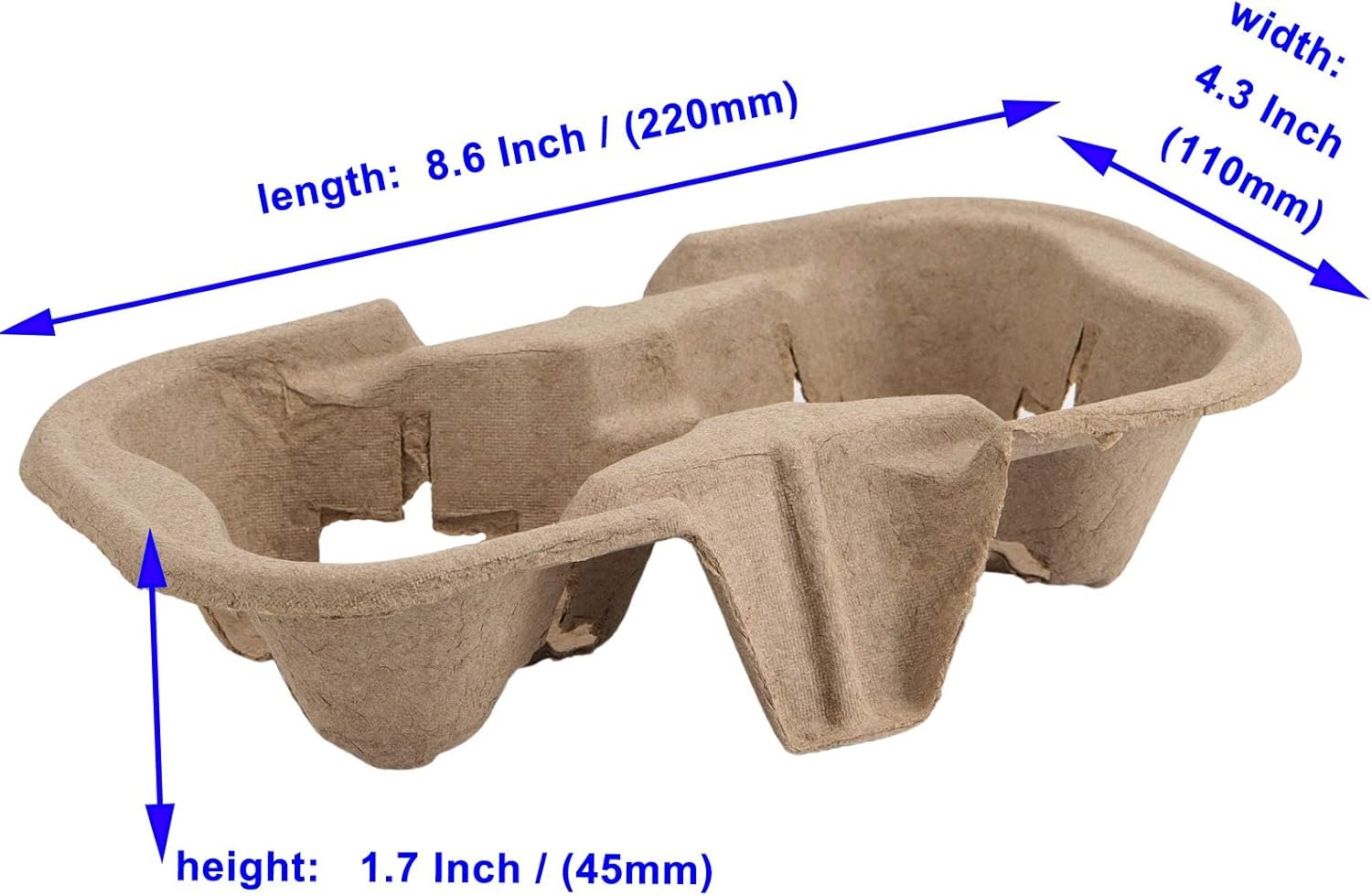 Großhandel 2 Becher Pulp-Faser-Tragetaschen, 100 Stück biologisch abbaubare Einweg-Trinkbecherträger für Kaffee, heiße und kalte Getränke, Transport von Getränken, Lieferservice 8,6 x 4,3 x 1,7 Zoll mit individuellem Logo vom Hersteller.