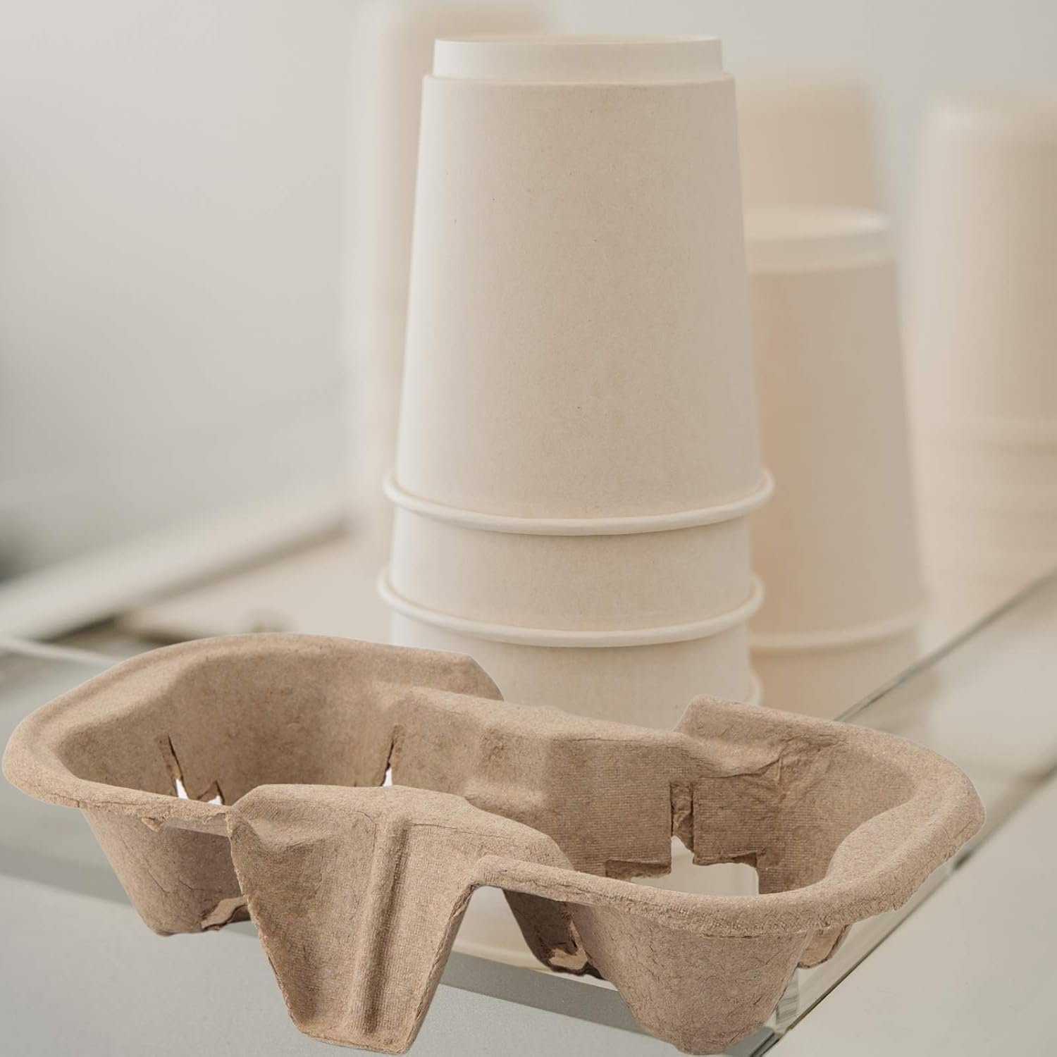 Großhandel 2 Becher Pulp-Faser-Tragetaschen, 100 Stück biologisch abbaubare Einweg-Trinkbecherträger für Kaffee, heiße und kalte Getränke, Transport von Getränken, Lieferservice 8,6 x 4,3 x 1,7 Zoll mit individuellem Logo vom Hersteller.