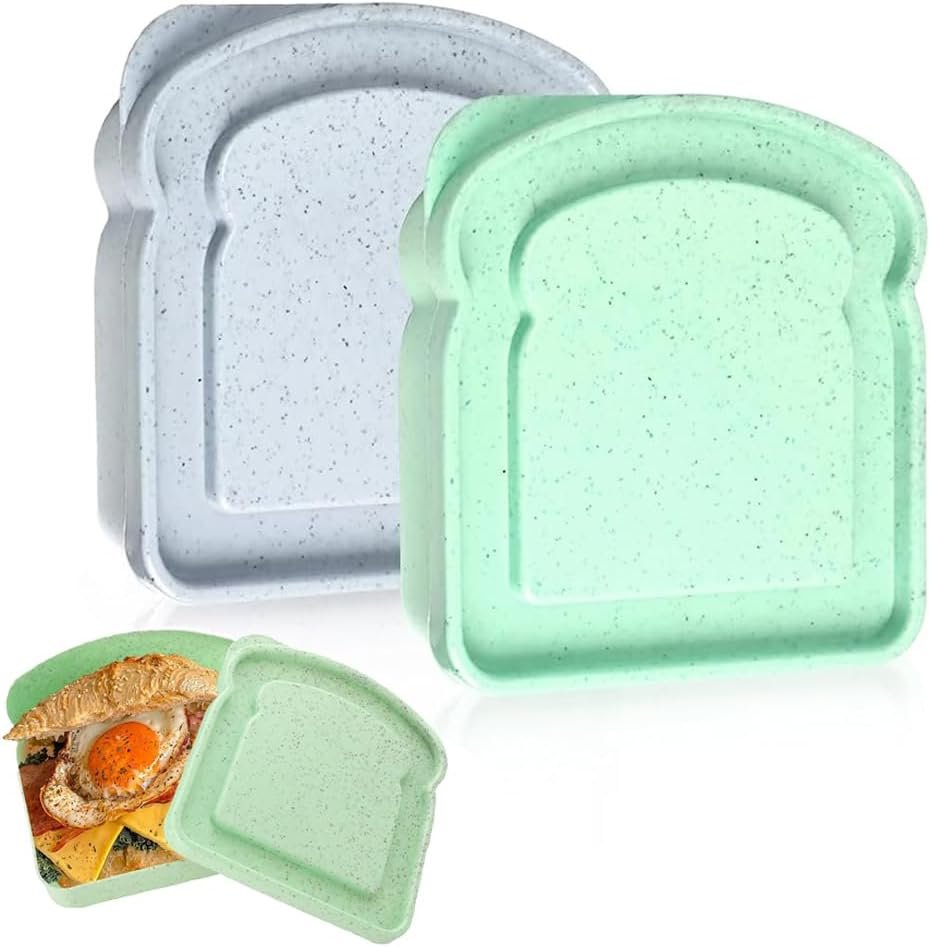 Sandwichbehälter Großhandel, wiederverwendbare Kunststoff-Sandwichbox mit Deckel, BPA-frei, mikrowellengeeignet für Erwachsene, ideal für Büro und Camping, individuell bedruckte Eigenmarke in Grün und Blau, gefertigt von einem zuverlässigen Hersteller.