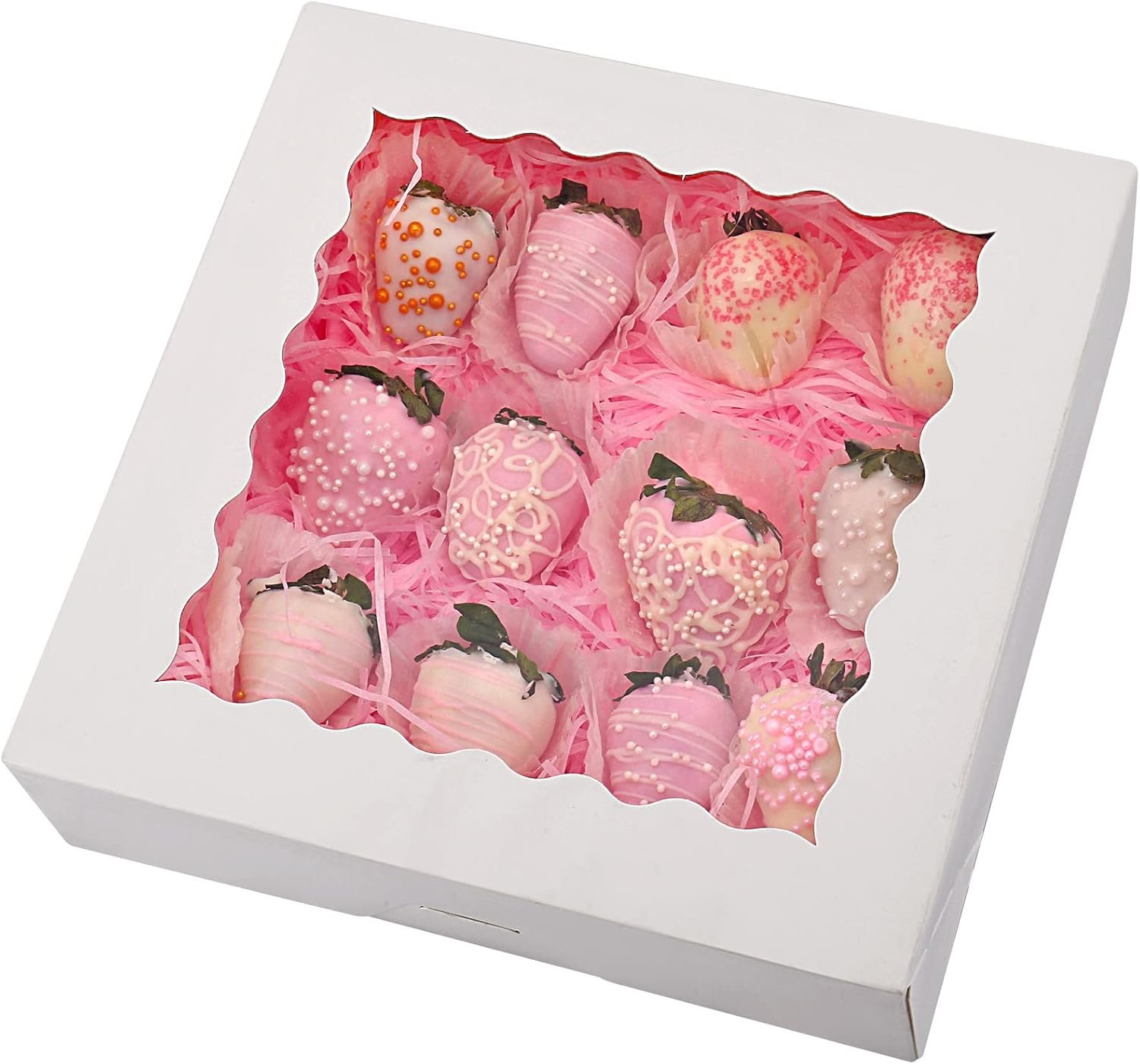 Großhandel 20er-Pack Pie-Boxen mit Fenster 9" x 9" x 2,5", Auto-Popup-Keks-Boxen, weiße Bäckerei-Boxen für Muffins, Donuts und Gebäck, individuell bedruckbar, Hersteller von hochwertigen Verpackungen.