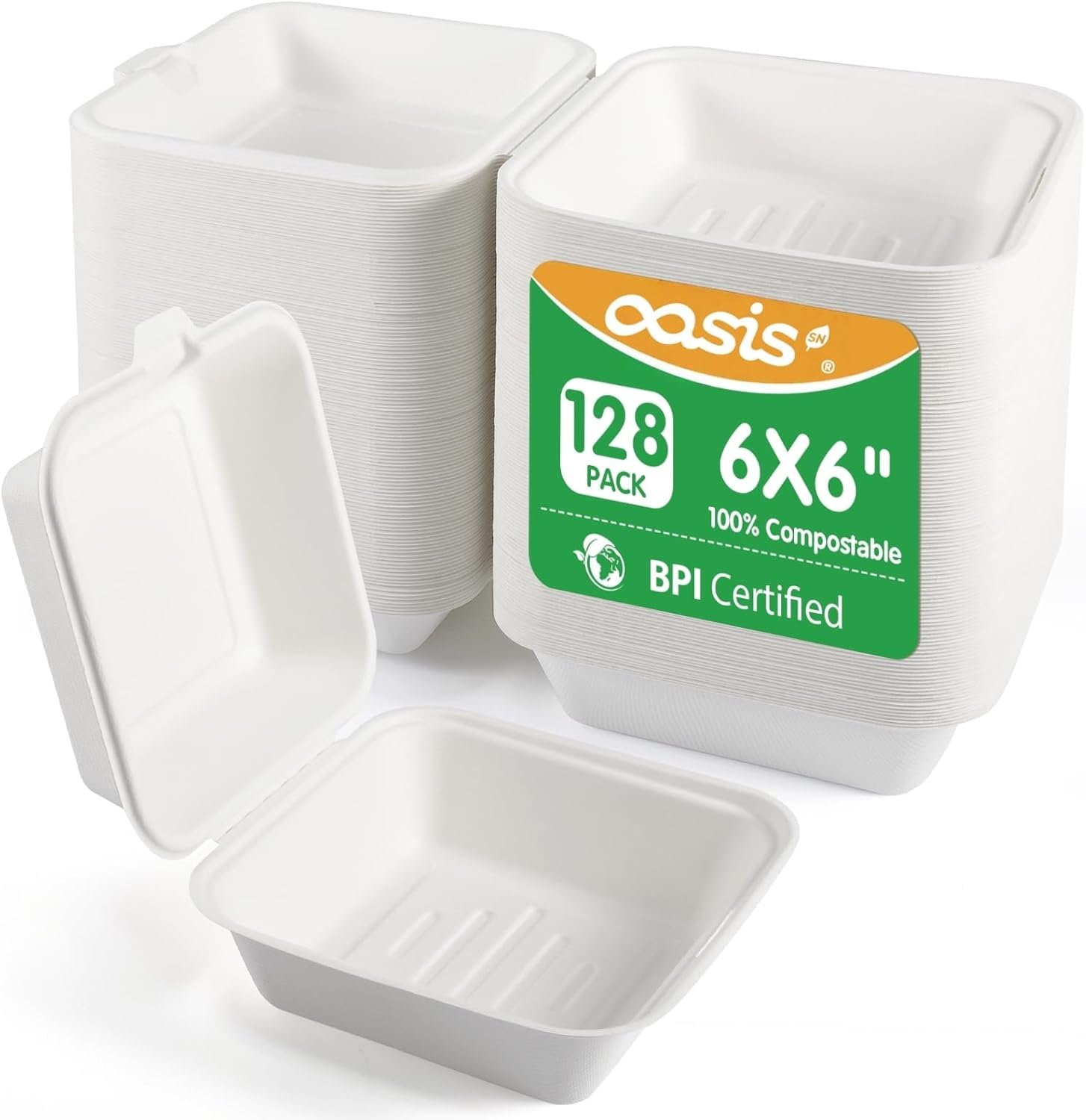 Großhandel 6x6", 128-Pack kompostierbare Clamshell To-Go-Boxen aus biologisch abbaubarem Bagasse-Papier für Burger, Sandwiches, umweltfreundlich, mikrowellen- und tiefkühlgeeignet, Hersteller, individuelles Logo.