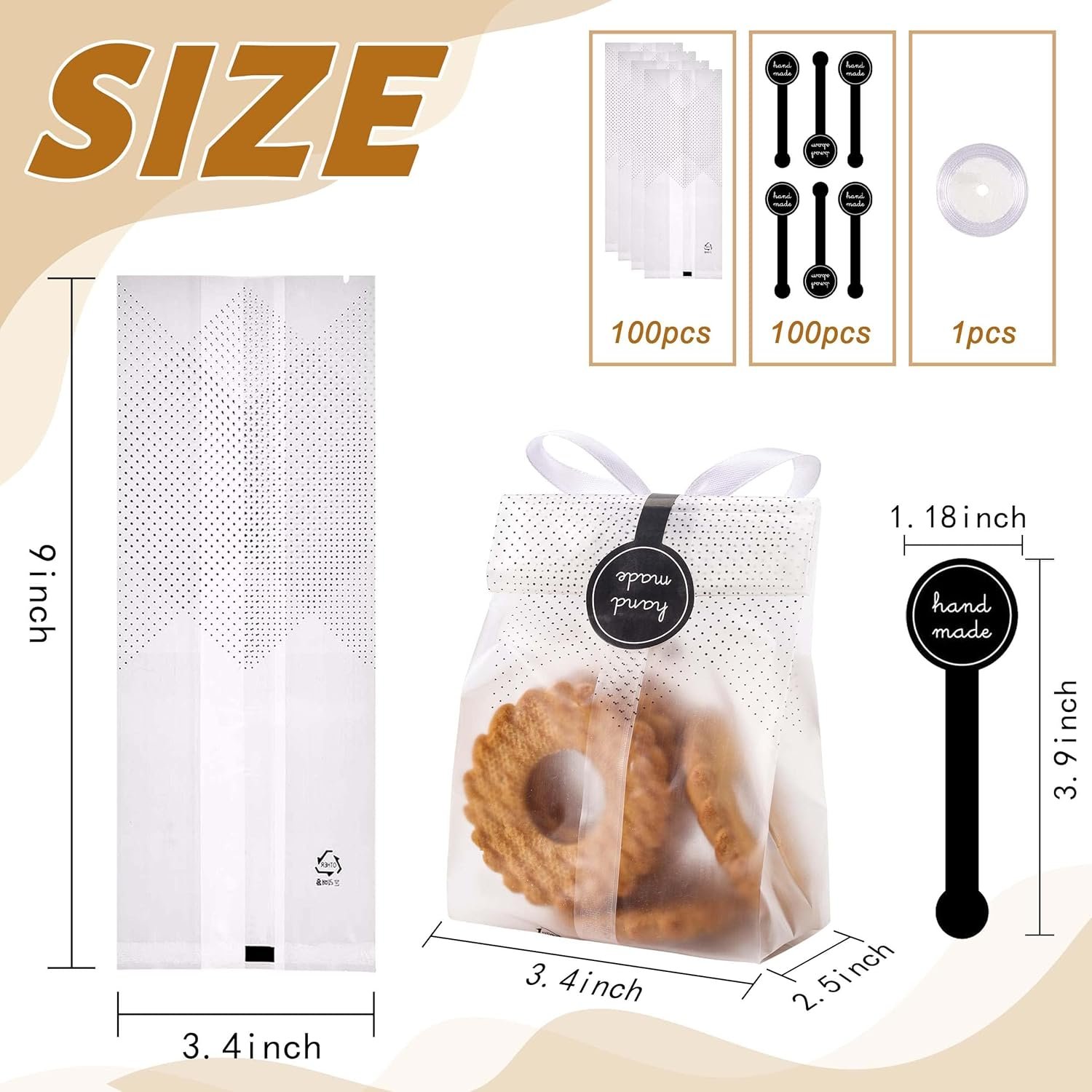 Großhandel Clear Cellophane Treat Bags für Mini Brot, Bundt Cake und Hot Cocoa Bomb Verpackung mit Stickern, Individuelles Logo, 100 Stück, Schwarze Punkte, Hersteller