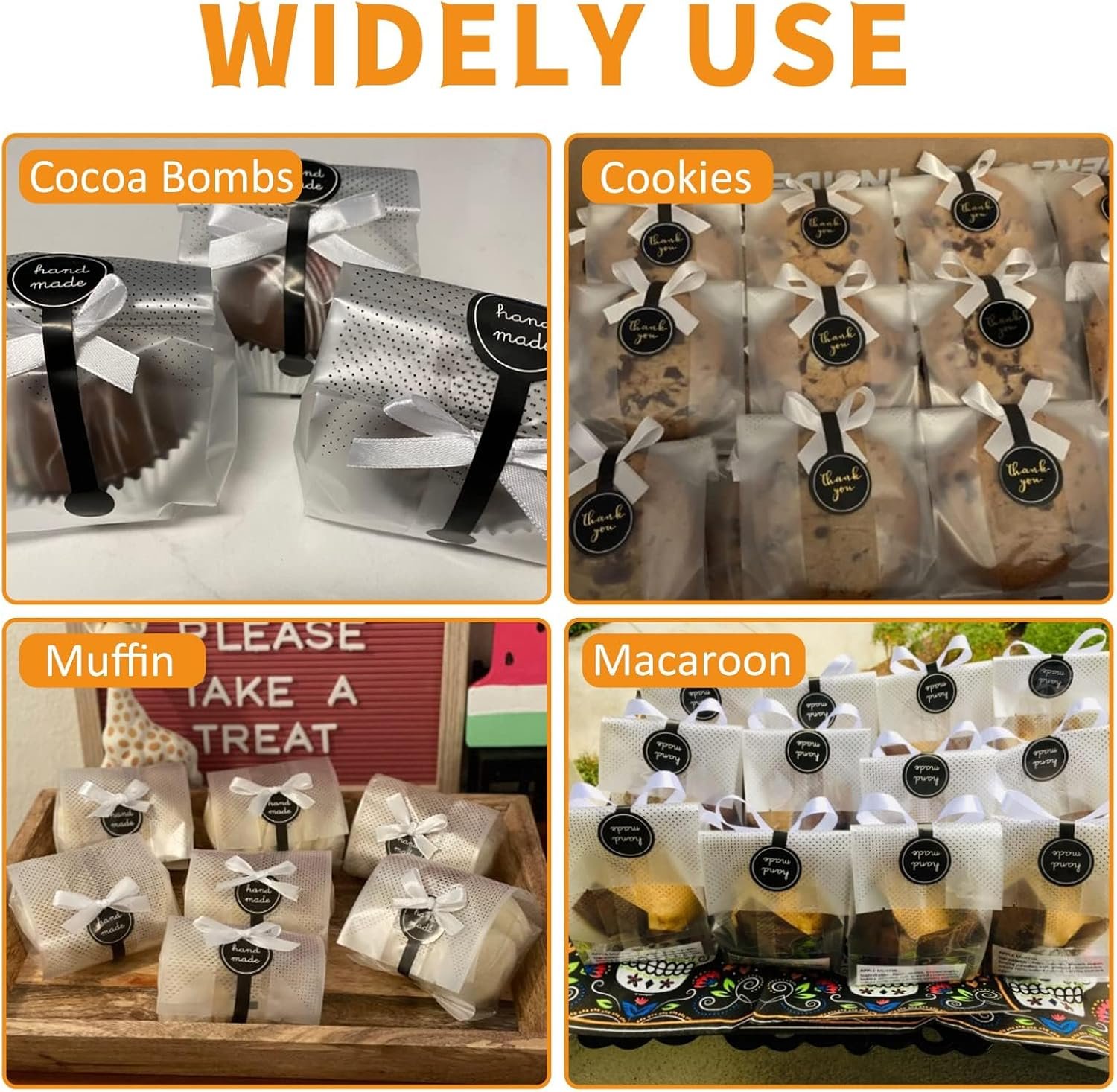 Großhandel Clear Cellophane Treat Bags für Mini Brot, Bundt Cake und Hot Cocoa Bomb Verpackung mit Stickern, Individuelles Logo, 100 Stück, Schwarze Punkte, Hersteller