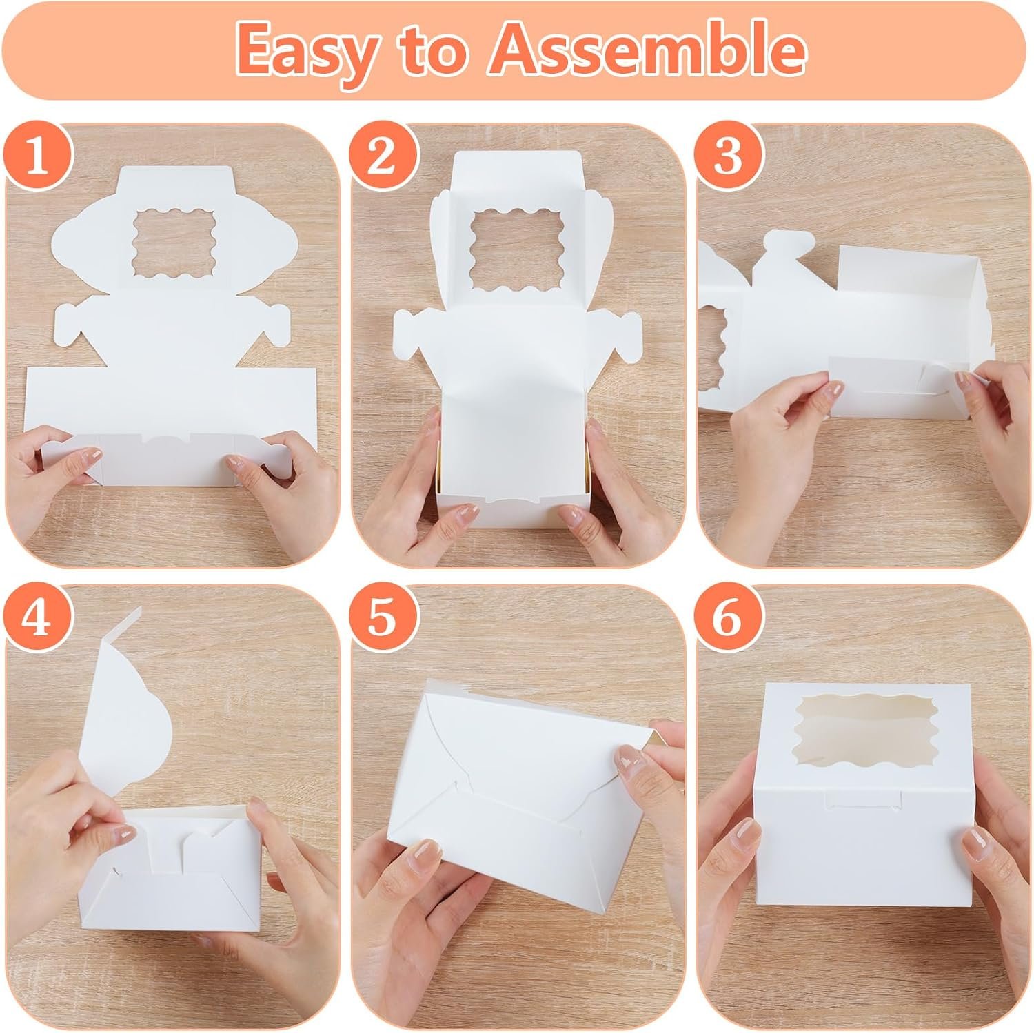 Großhandel 12 Stk. Cookie Boxen mit Fenster, 6x6x3 Zoll, weiße Bäckerei-Boxen, 50 Stk. Cookie Beutel und 12 Stk. Aufkleber für Dessert, Pastry, Schokolade, Erdbeeren, Macarons, Donuts, Cupcakes, Lieferant für individuelles Logo und OEM Lösungen.