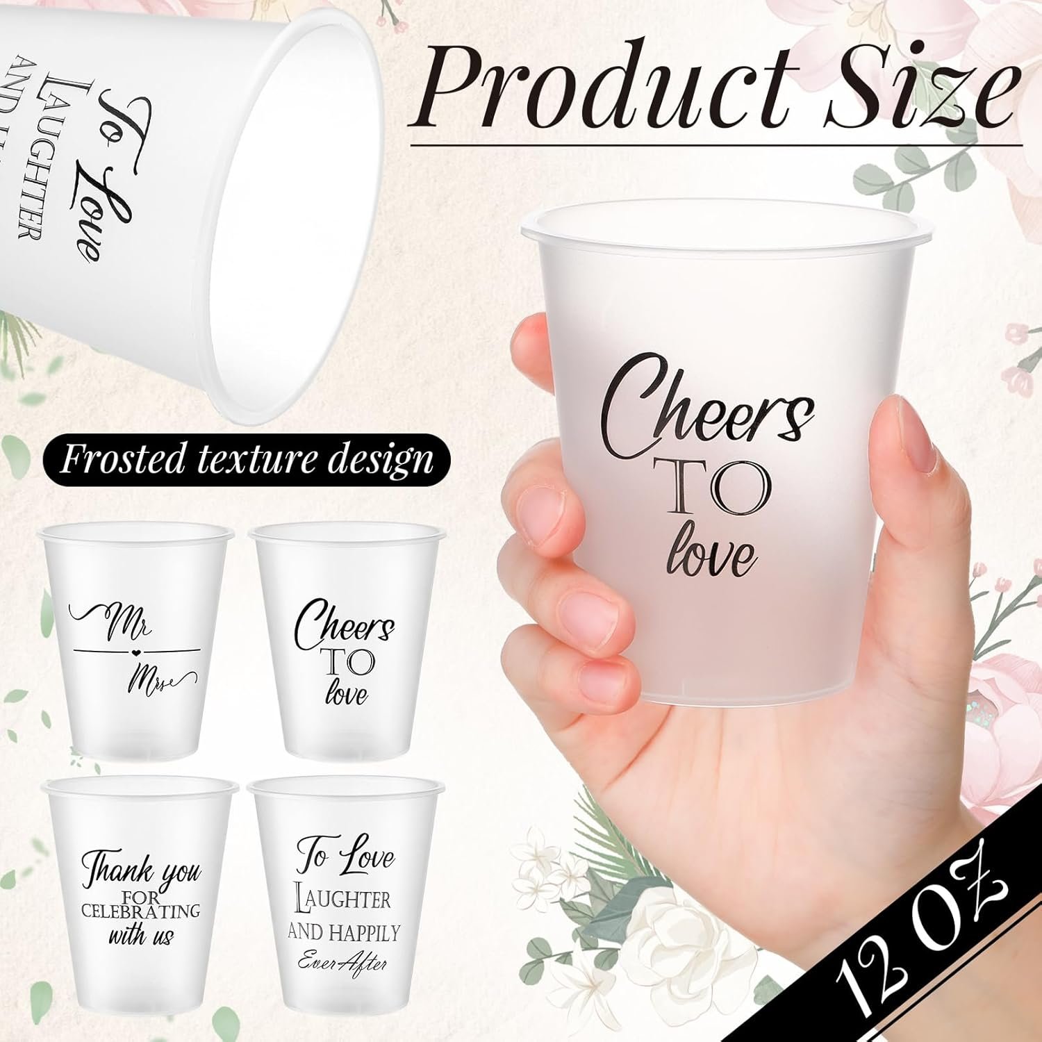 Großhandel 100 Stück Hochzeitsbecher aus frosted Kunststoff 12 oz klare Einwegbecher für den Empfang mit individuellem Logo, Hersteller für Junggesellenabschied und Brautdusche Partybedarf.