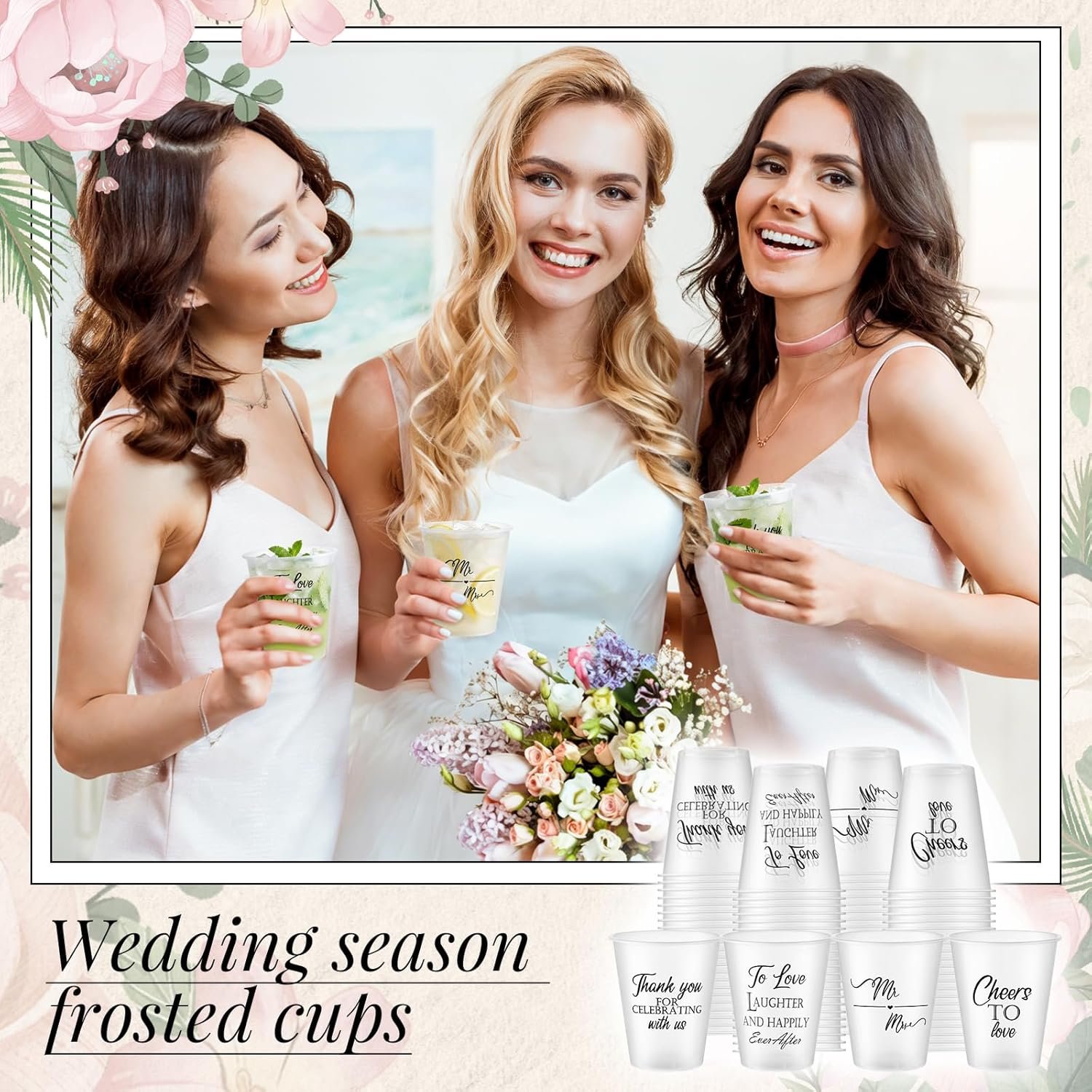 Großhandel 100 Stück Hochzeitsbecher aus frosted Kunststoff 12 oz klare Einwegbecher für den Empfang mit individuellem Logo, Hersteller für Junggesellenabschied und Brautdusche Partybedarf.