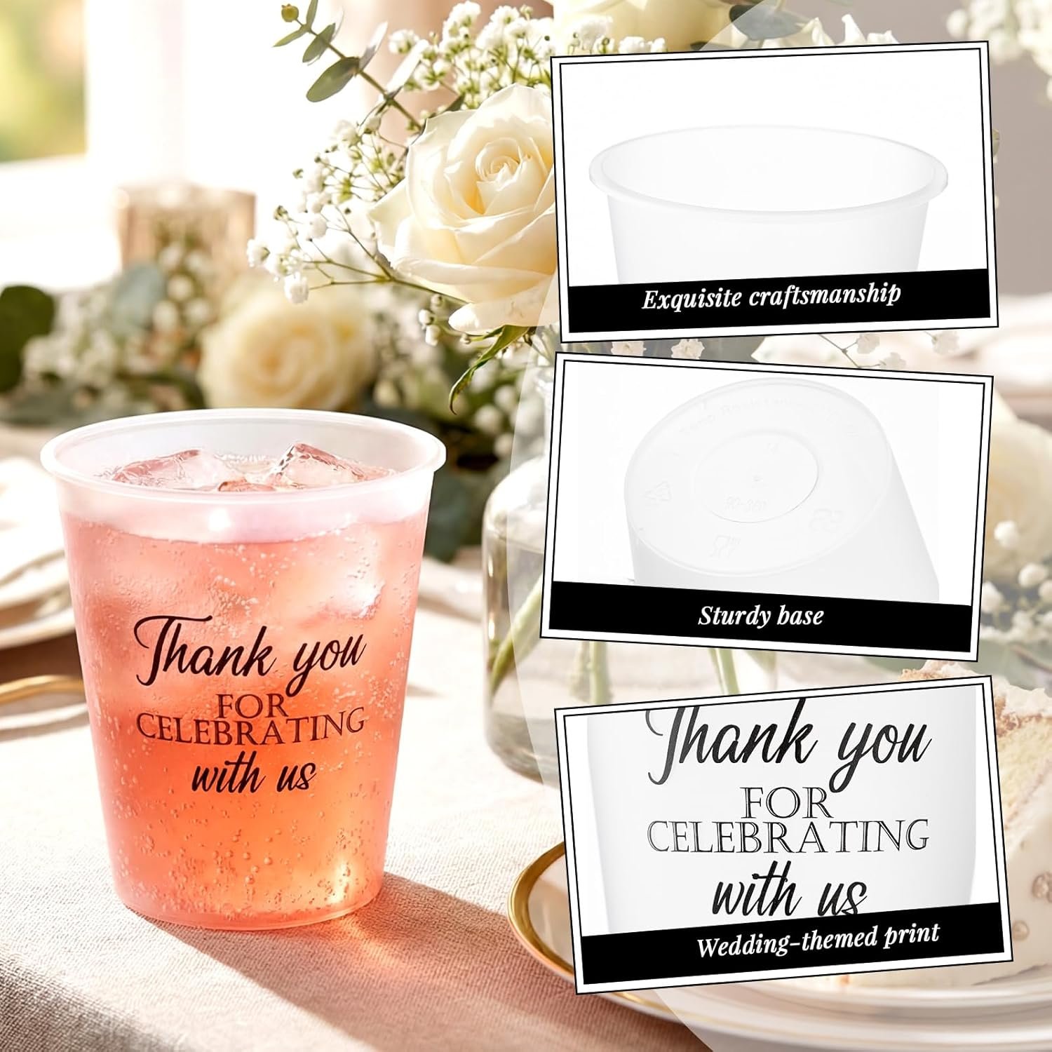 Großhandel 100 Stück Hochzeitsbecher aus frosted Kunststoff 12 oz klare Einwegbecher für den Empfang mit individuellem Logo, Hersteller für Junggesellenabschied und Brautdusche Partybedarf.