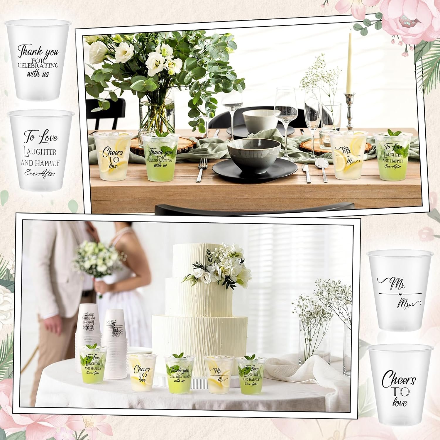 Großhandel 100 Stück Hochzeitsbecher aus frosted Kunststoff 12 oz klare Einwegbecher für den Empfang mit individuellem Logo, Hersteller für Junggesellenabschied und Brautdusche Partybedarf.