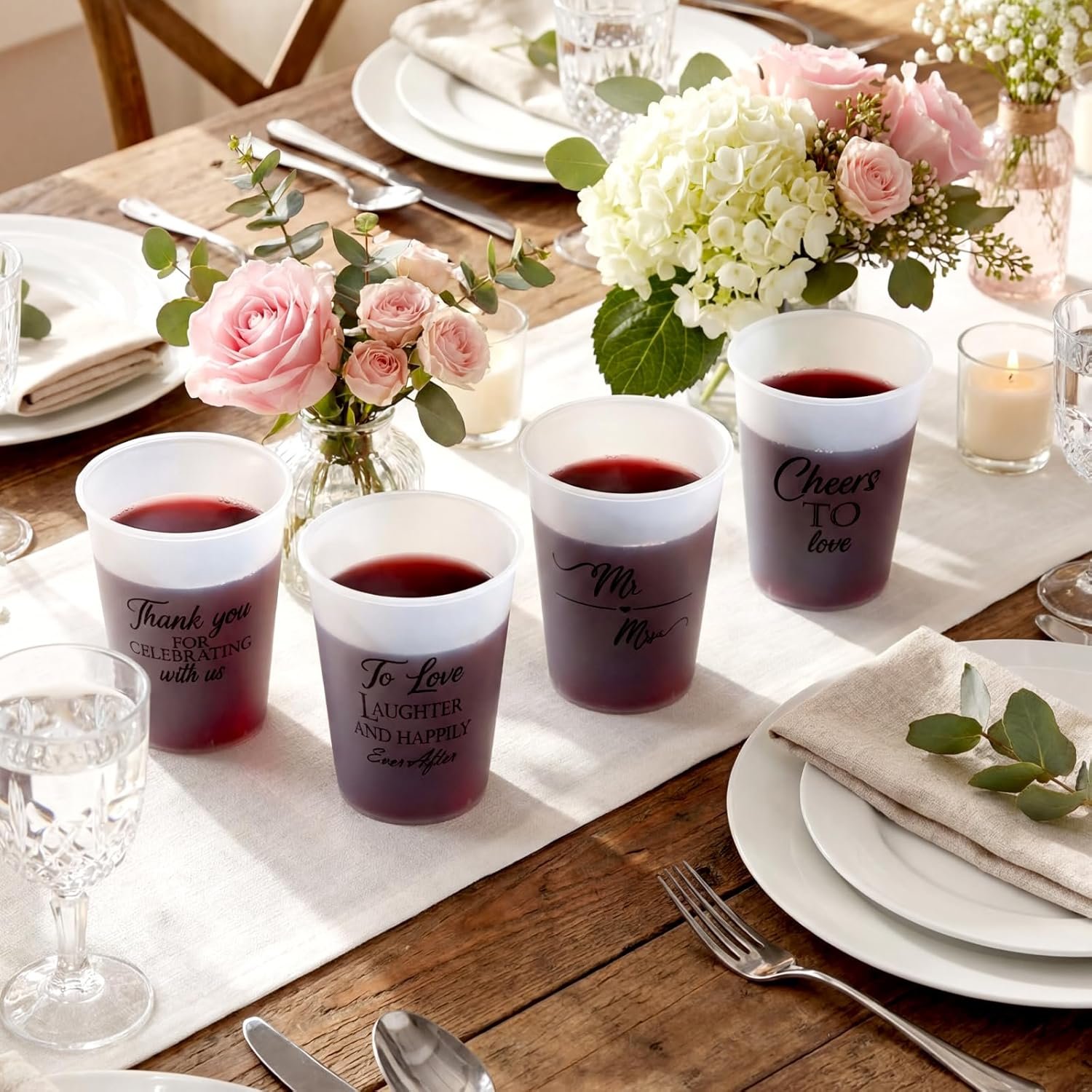 Großhandel 100 Stück Hochzeitsbecher aus frosted Kunststoff 12 oz klare Einwegbecher für den Empfang mit individuellem Logo, Hersteller für Junggesellenabschied und Brautdusche Partybedarf.