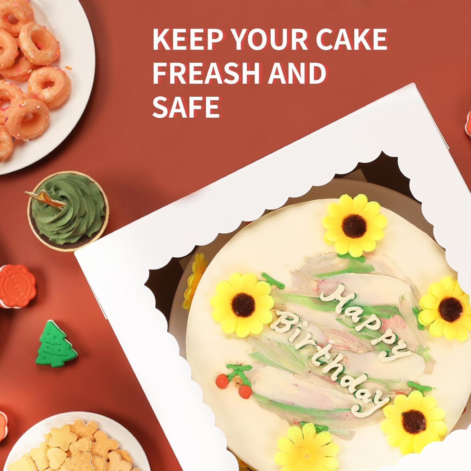 Großhandel 12 Stück Kuchenboxen, höhe Kuchenboxen mit Fenstern in 3 Größen 12x12x12, 10x10x10, 8x8x8 Zoll, OEM kompatible Bäckereiboxen, tragbare Take-Out-Behälter für mehrere Tiers, Eigenmarke für Valentinstag und Muttertag.