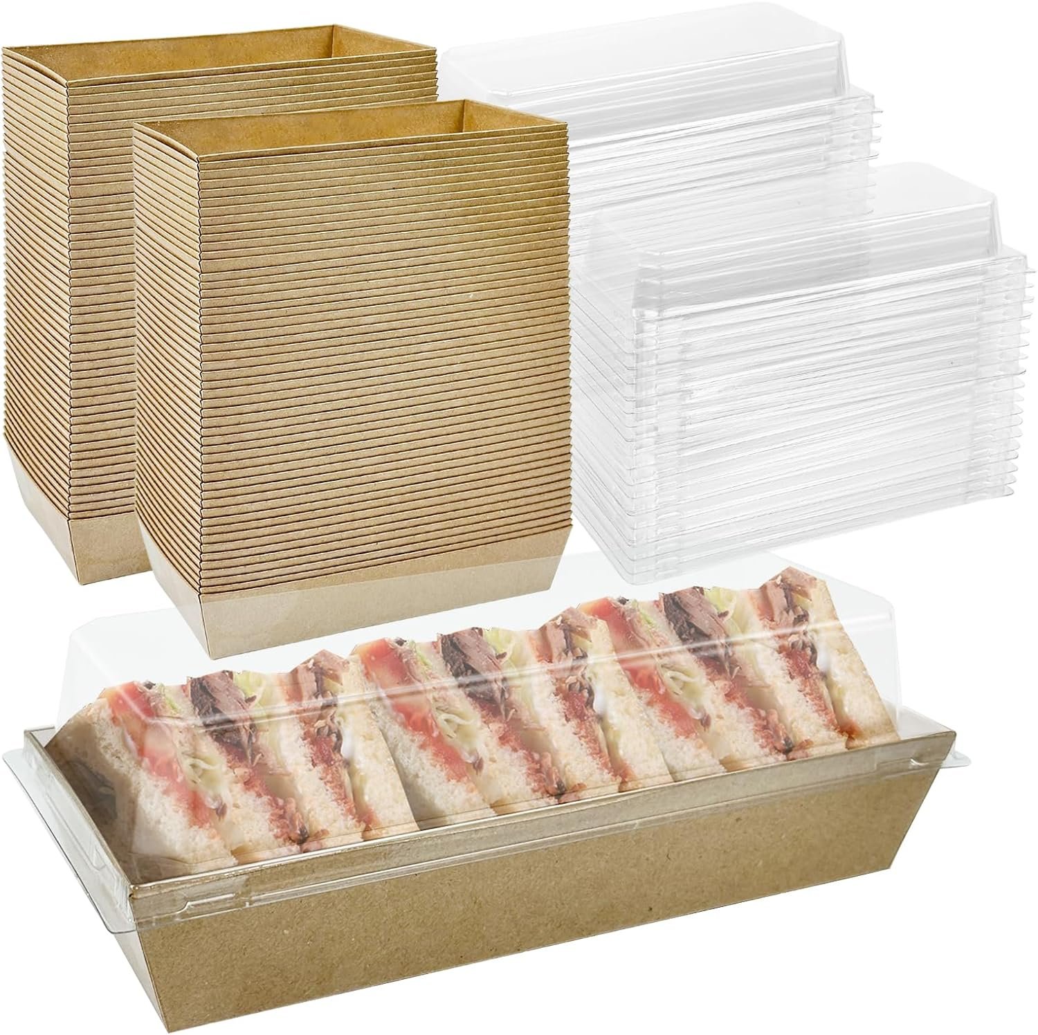Großhandel 100er Pack Papier-Charcuterie-Boxen mit transparenten Deckeln, Einweg-Kraft-Sandwich-Behälter für Bäckerei, Desserts, Sushi, Erdbeeren, Kekse, Hamburger – Individuelles Logo, Hersteller für Bulk-Bestellungen
