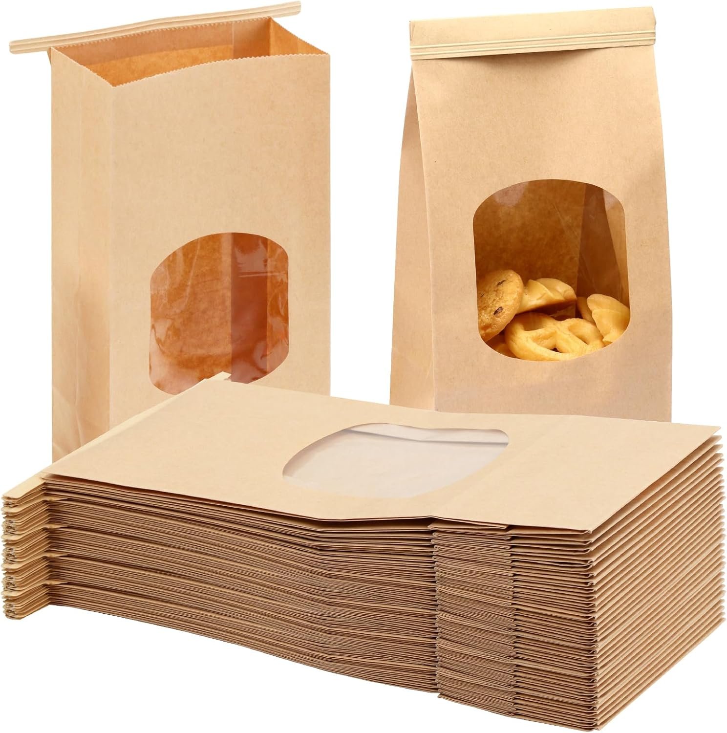 Großhandel 100 Stück Kraftpapiertüten mit Fenster, 4,5x2,36x9,6 Zoll, ideal für Cookies, Kaffee und Brot, OEM möglich, Hersteller für individuelle Verpackung.