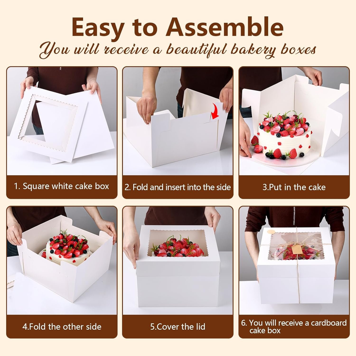 Großhandel 30 Stück Kuchenboxen 12x12x8 Zoll mit Fenster für große Torten, Individuelles Logo, Dessert-Kartonagen für Geburtstagsparty und Hochzeit, Hersteller von hochwertigen Verpackungen in Großmenge