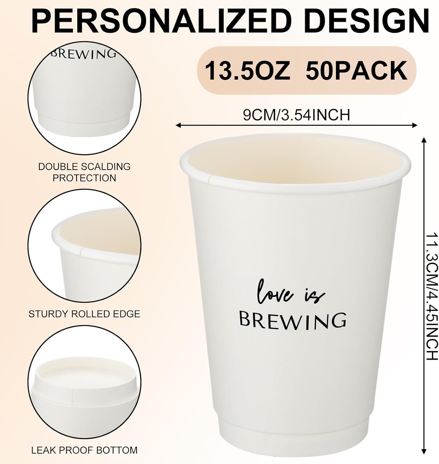 Großhandel Hochzeitskaffeetassen 50 Stück mit Deckel und Strohhalm, individuelles Logo für Brautparty Dekoration, OEM Papierbecher für Empfang, Verlobung, Junggesellenabschied (Classic)