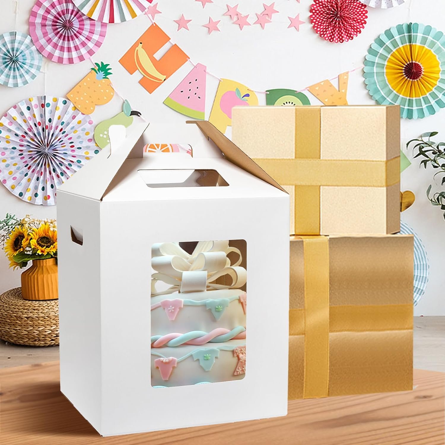 Großhandel 3er Pack hohe Tortenkartons 10x10x12 Zoll für mehrschichtige Torten mit Fenster, Hersteller von großen Transportbehältern für Bäckerei mit Griff für Hochzeit, Geburtstag, Party, individuelles Logo.