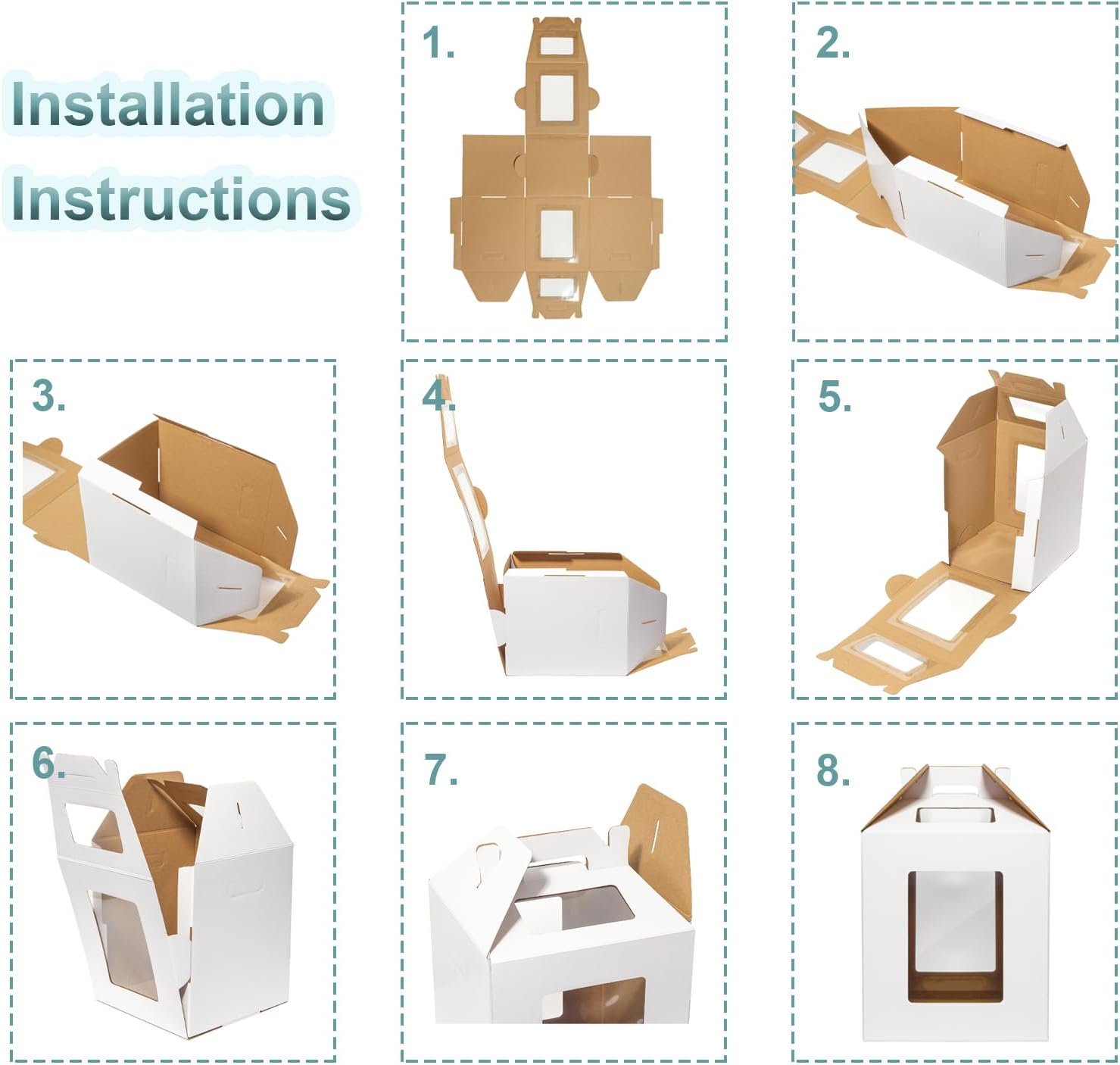 Großhandel 3er Pack hohe Tortenkartons 10x10x12 Zoll für mehrschichtige Torten mit Fenster, Hersteller von großen Transportbehältern für Bäckerei mit Griff für Hochzeit, Geburtstag, Party, individuelles Logo.