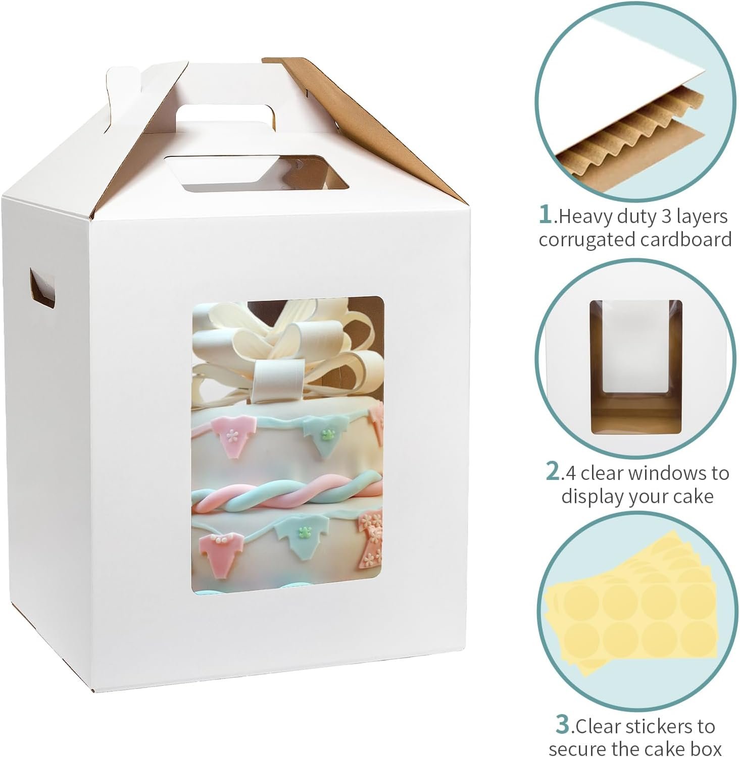 Großhandel 3er Pack hohe Tortenkartons 10x10x12 Zoll für mehrschichtige Torten mit Fenster, Hersteller von großen Transportbehältern für Bäckerei mit Griff für Hochzeit, Geburtstag, Party, individuelles Logo.