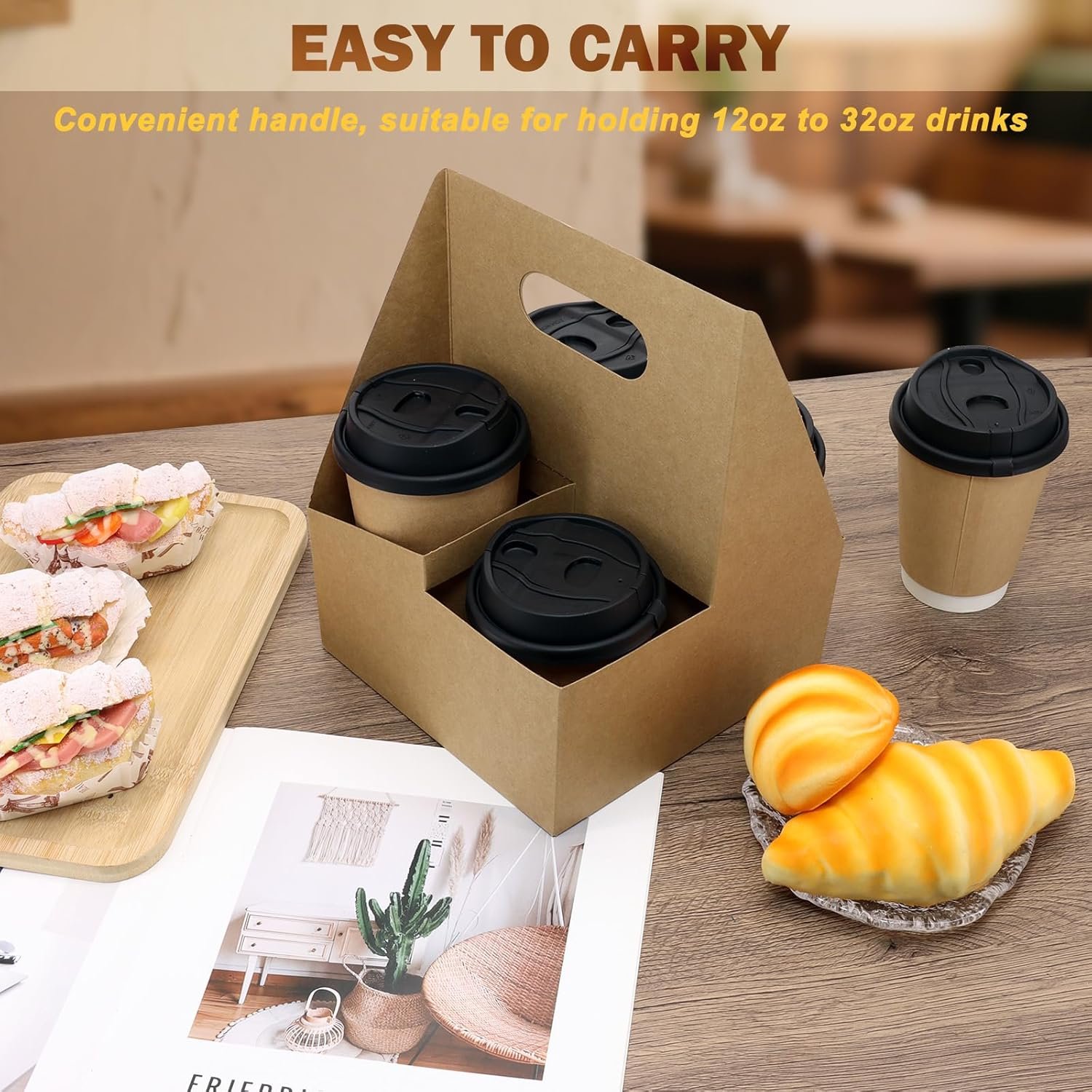 Großhandel 4 Tassen Getränke Träger mit Griff, 30 Stück Pappbecher Halter für Getränke, faltbares Kraftpapier Tray für 12oz-32oz Takeout Hot Cold Drinks, individuelles Logo von Hersteller