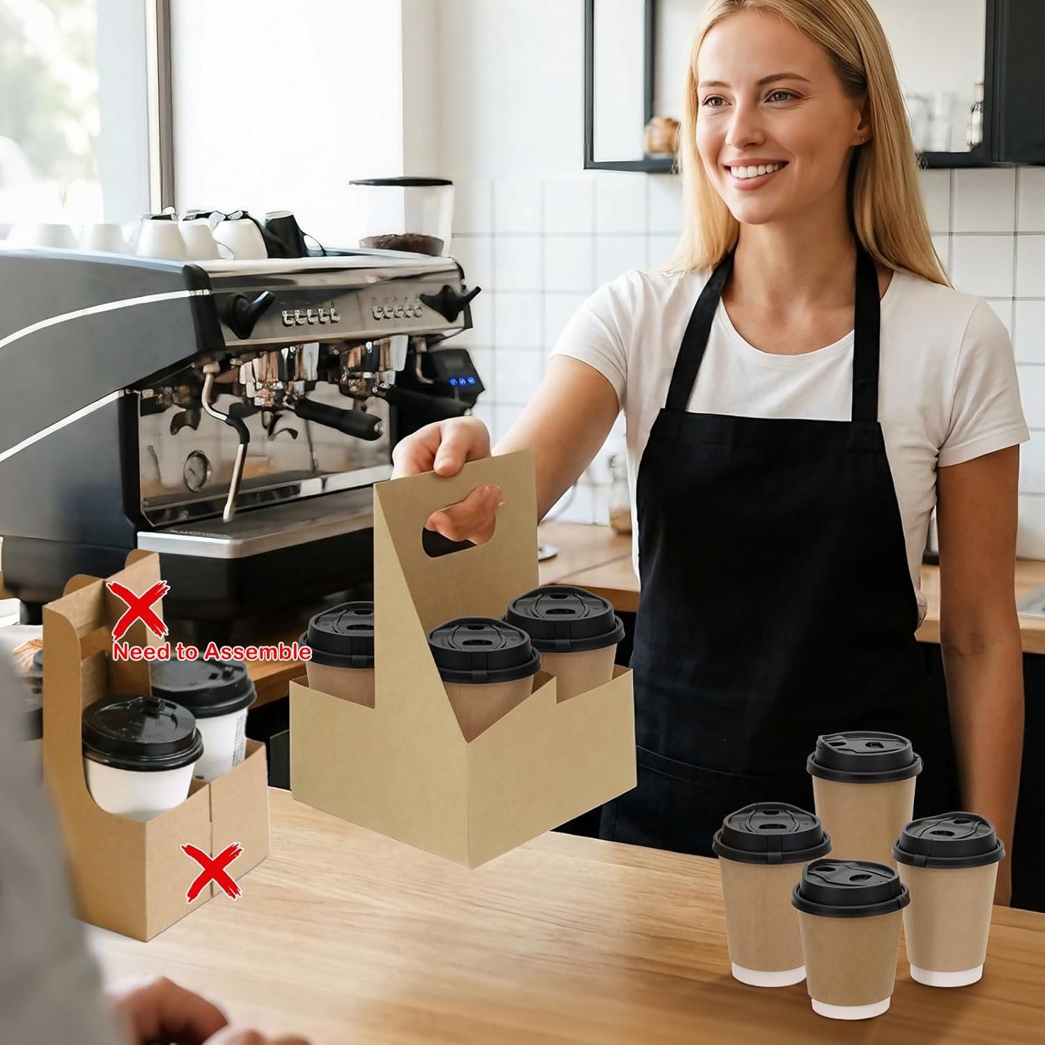 Großhandel 4 Tassen Getränke Träger mit Griff, 30 Stück Pappbecher Halter für Getränke, faltbares Kraftpapier Tray für 12oz-32oz Takeout Hot Cold Drinks, individuelles Logo von Hersteller