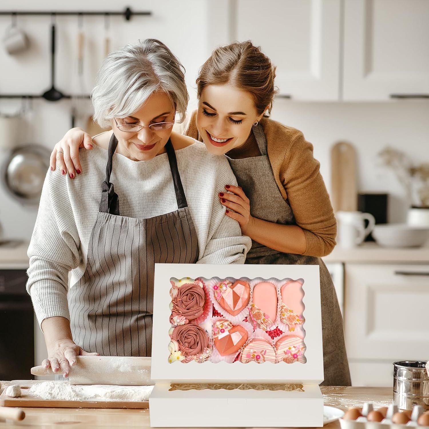 Großhandel 30 Stück große Backboxen mit Fenster, 14x10x2,5 Zoll, für Leckereien, Pies, Schokoladen-Erdbeeren, Muffins, Donuts und Desserts, Individuelles Logo, Hersteller für Bulk-Bestellungen.