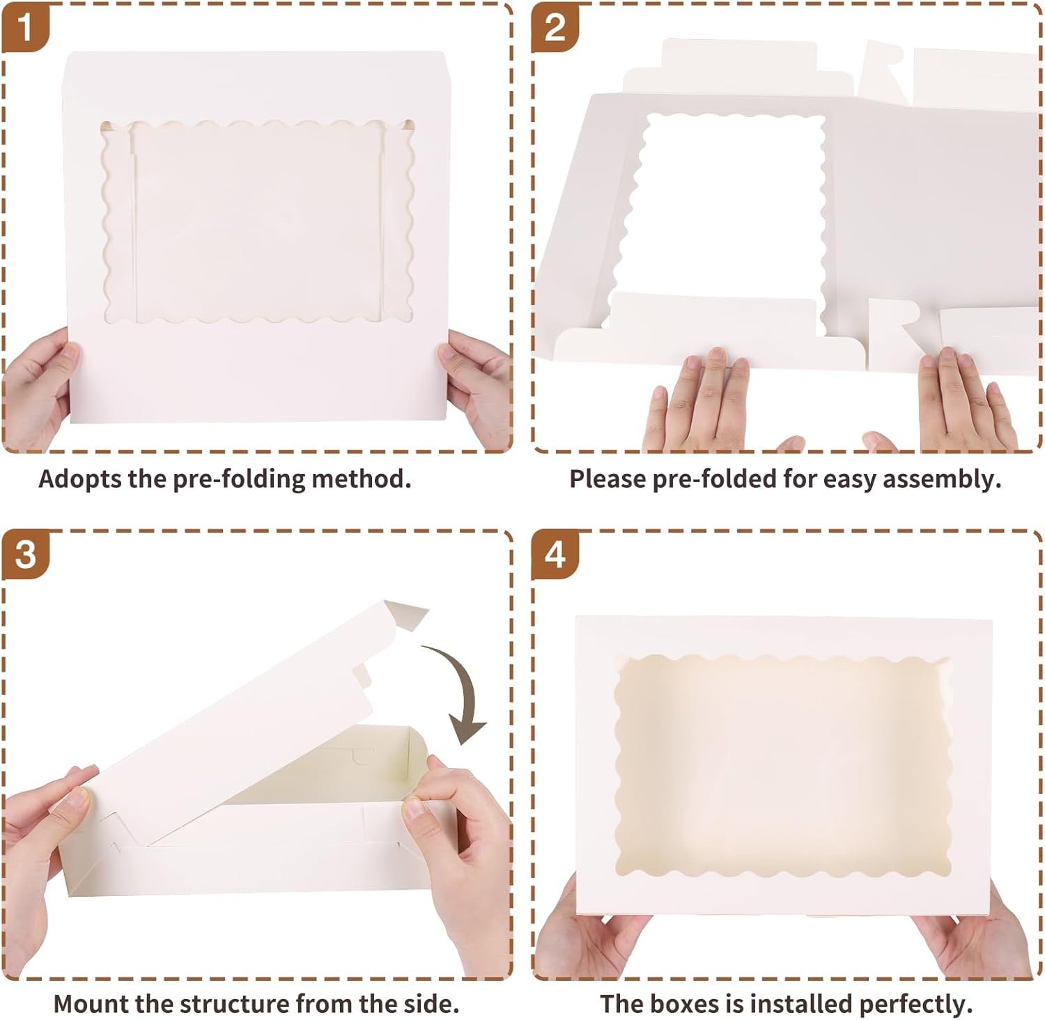 Großhandel 30 Stück große Backboxen mit Fenster, 14x10x2,5 Zoll, für Leckereien, Pies, Schokoladen-Erdbeeren, Muffins, Donuts und Desserts, Individuelles Logo, Hersteller für Bulk-Bestellungen.