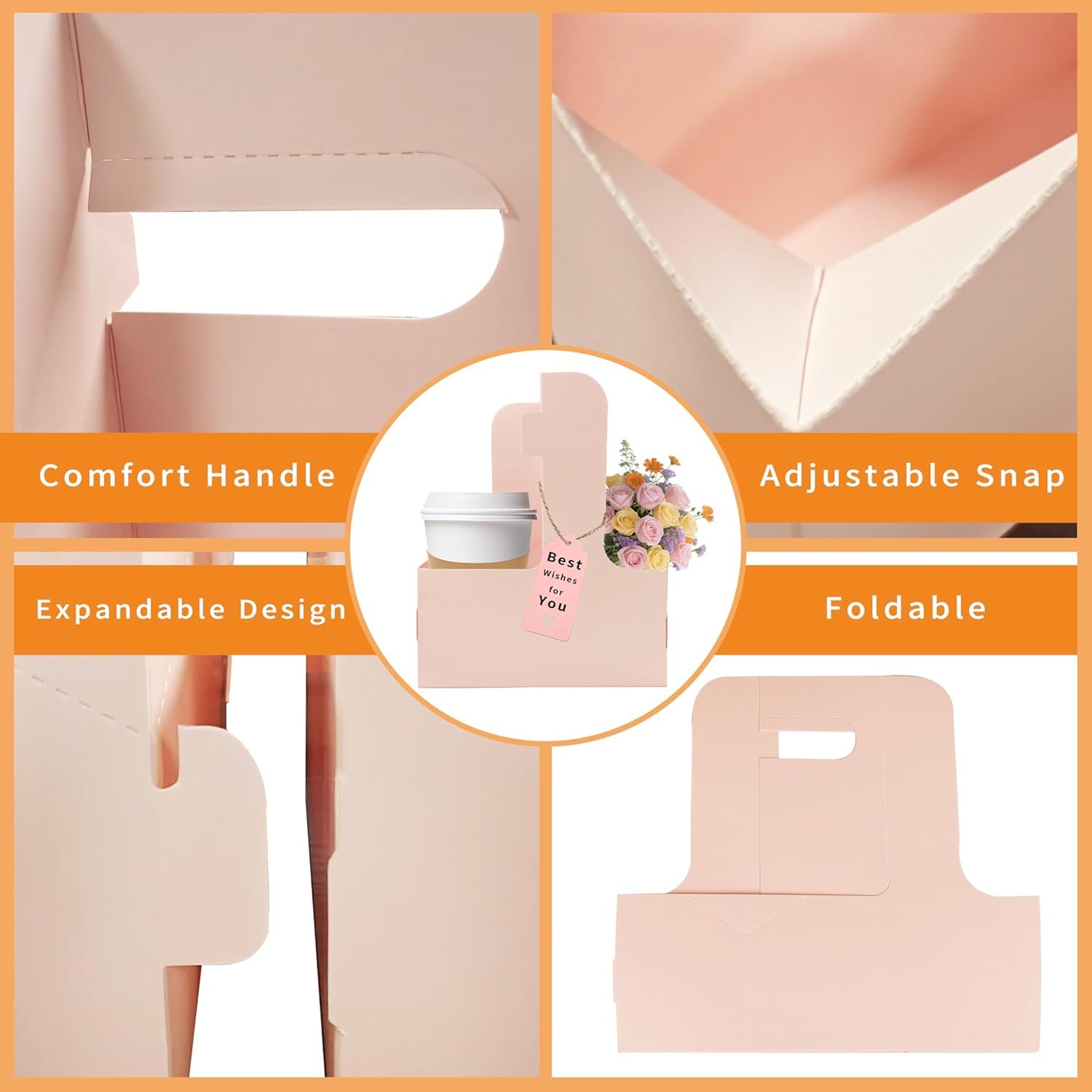 Großhandel 8er Pack Trinkträger für 2 Becher, Karton-Halter für heiße oder kalte Getränke mit Griff, ideales Produkt für Lieferdienste und Bouquets, individuelles Logo, Hersteller für maßgeschneiderte Lösungen, Bulk-Bestellungen möglich (Rosa)