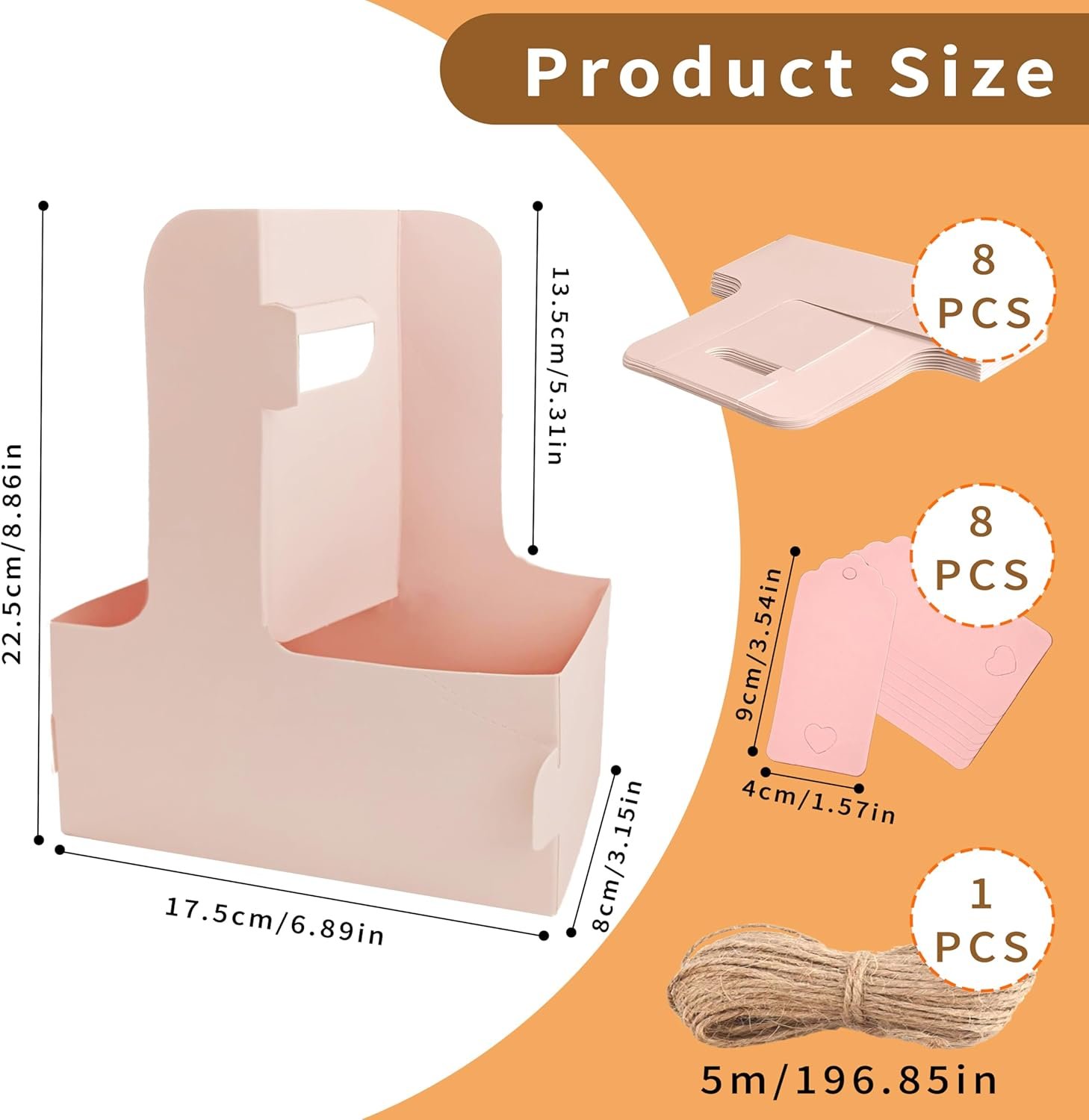 Großhandel 8er Pack Trinkträger für 2 Becher, Karton-Halter für heiße oder kalte Getränke mit Griff, ideales Produkt für Lieferdienste und Bouquets, individuelles Logo, Hersteller für maßgeschneiderte Lösungen, Bulk-Bestellungen möglich (Rosa)