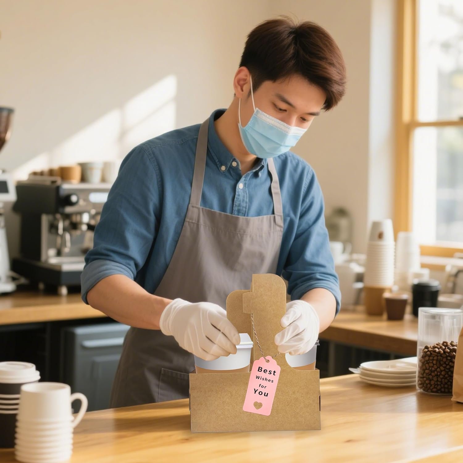 Großhandel 8er Pack Trinkträger für 2 Becher, Karton-Halter für heiße oder kalte Getränke mit Griff, ideales Produkt für Lieferdienste und Bouquets, individuelles Logo, Hersteller für maßgeschneiderte Lösungen, Bulk-Bestellungen möglich (Rosa)