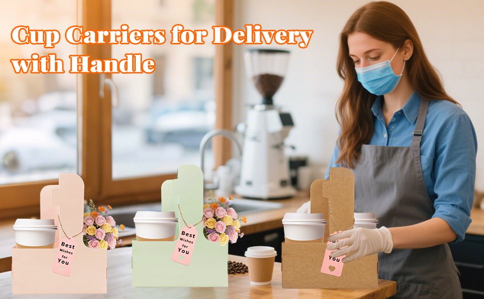 Großhandel 8er Pack Trinkträger für 2 Becher, Karton-Halter für heiße oder kalte Getränke mit Griff, ideales Produkt für Lieferdienste und Bouquets, individuelles Logo, Hersteller für maßgeschneiderte Lösungen, Bulk-Bestellungen möglich (Rosa)