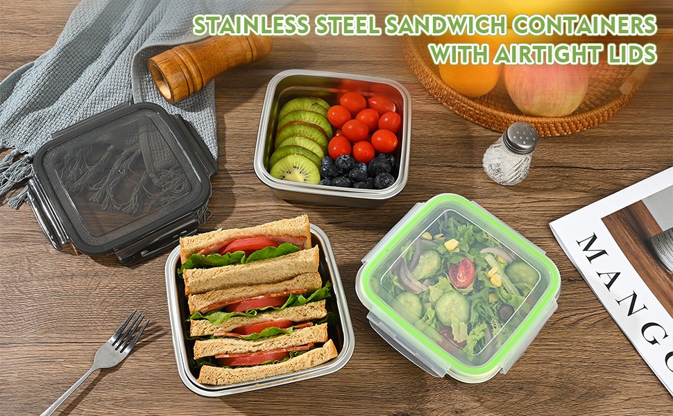 Großhandel 3er-Pack Sandwichbehälter, 24oz Edelstahl-Sandwichbox mit luftdichten Deckeln, wiederverwendbare Metall-Lunchboxen, BPA-frei, geschirrspülerfest – Lebensmittelaufbewahrungsbehälter für Familien, Hersteller und individuelles Logo Großhandel 3er-Pack Sandwichbehälter, 24oz Edelstahl-Sandwichbox mit luftdichten Deckeln, wiederverwendbare Metall-Lunchboxen, BPA-frei, geschirrspülerfest – Lebensmittelaufbewahrungsbehälter für Familien, Hersteller und individuelles Logo