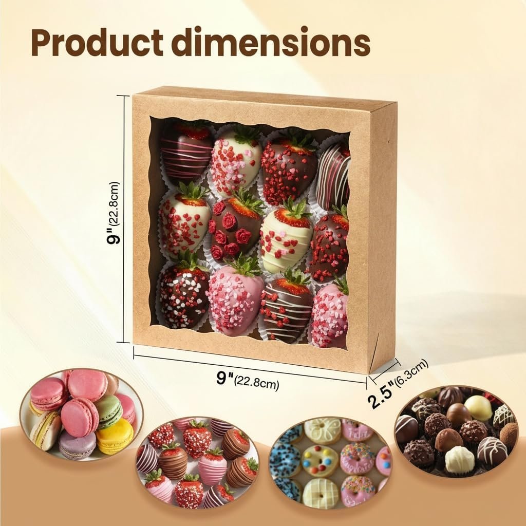 Großhandel 50 Stück 9x9x2,5 Zoll braune Bäckereiboxen mit Fenster, ideal für individuelle Logos, perfekt für Pralinen, Macarons und Trüffel, Hersteller von Geschenkverpackungen für Thanksgiving, Muttertag und Weihnachtsfeiern. Großhandel 50 Stück 9x9x2,5 Zoll braune Bäckereiboxen mit Fenster, ideal für individuelle Logos, perfekt für Pralinen, Macarons und Trüffel, Hersteller von Geschenkverpackungen für Thanksgiving, Muttertag und Weihnachtsfeiern.