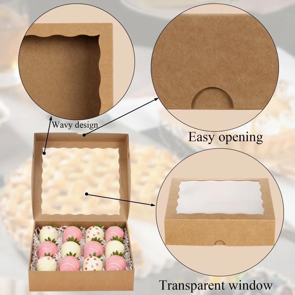 Großhandel 50 Stück 9x9x2,5 Zoll braune Bäckereiboxen mit Fenster, ideal für individuelle Logos, perfekt für Pralinen, Macarons und Trüffel, Hersteller von Geschenkverpackungen für Thanksgiving, Muttertag und Weihnachtsfeiern. Großhandel 50 Stück 9x9x2,5 Zoll braune Bäckereiboxen mit Fenster, ideal für individuelle Logos, perfekt für Pralinen, Macarons und Trüffel, Hersteller von Geschenkverpackungen für Thanksgiving, Muttertag und Weihnachtsfeiern.
